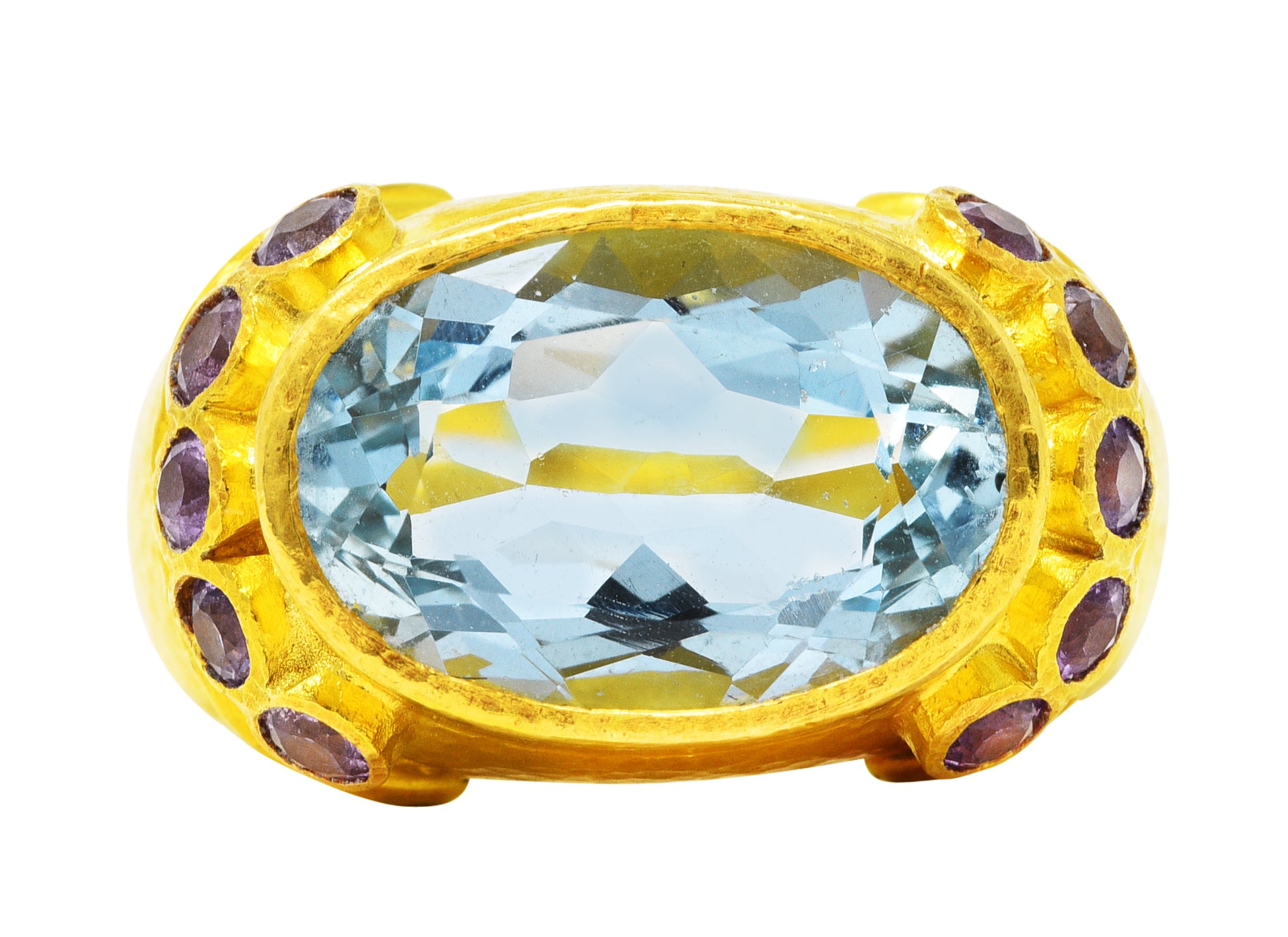 Elizabeth Locke Vintage Lavender Sapphire Aquamarine 19 Karat Yellow Gold Ring Wilson's Estate Jewelry