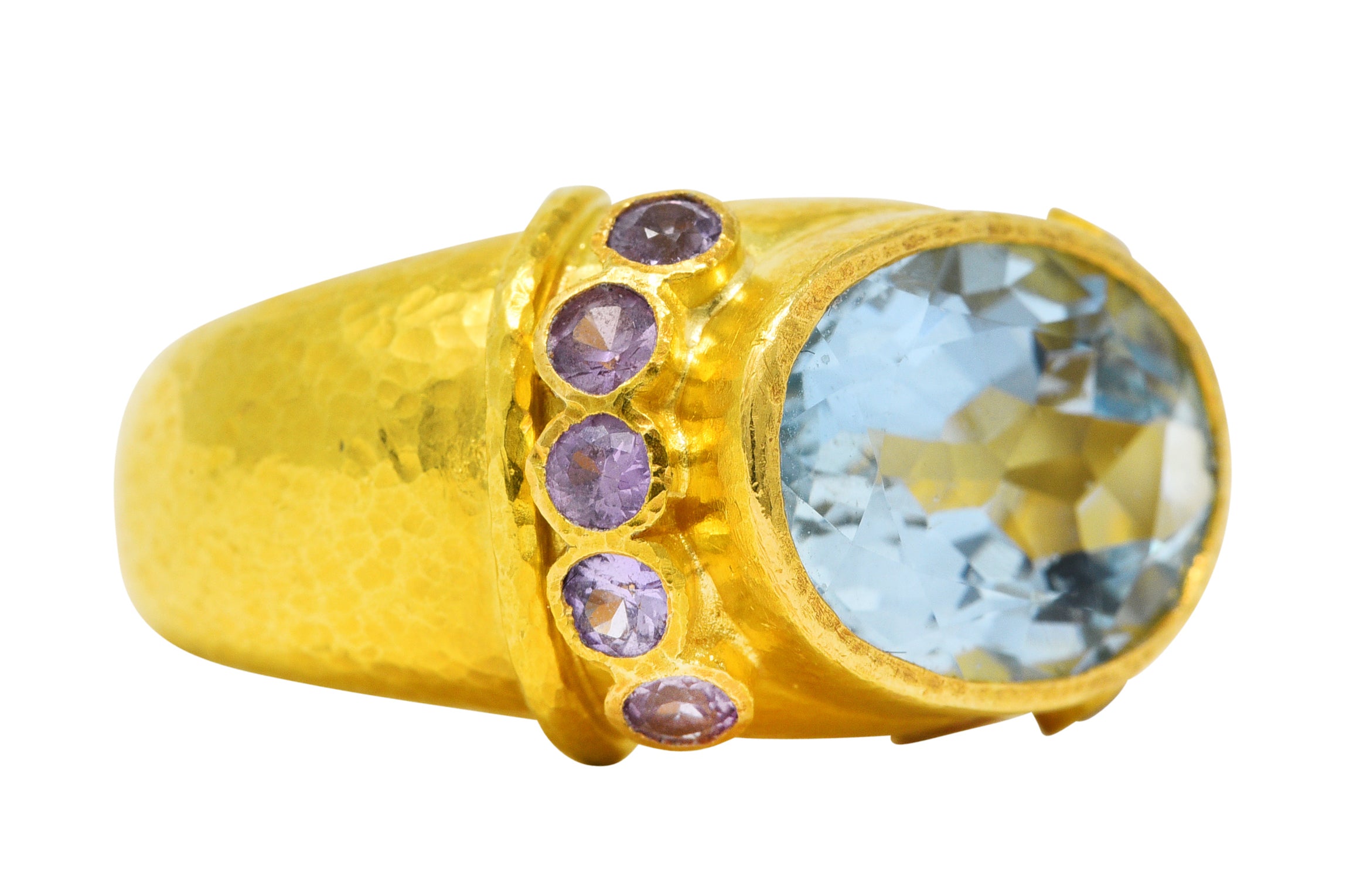 Elizabeth Locke Vintage Lavender Sapphire Aquamarine 19 Karat Yellow Gold Ring Wilson's Estate Jewelry