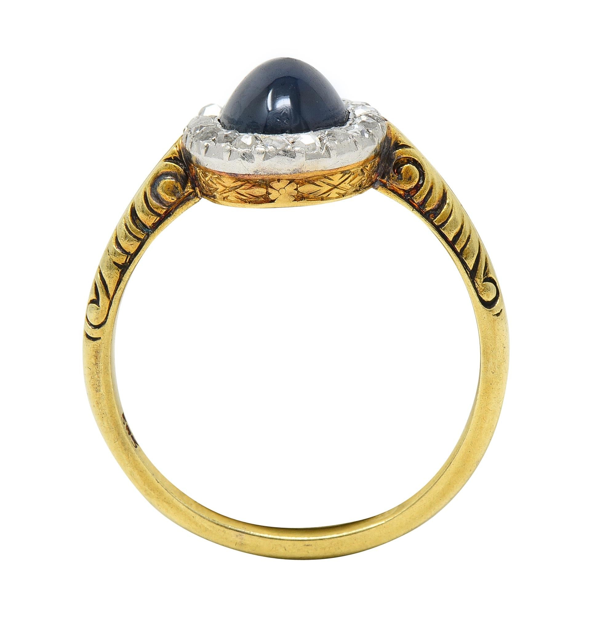 Edwardian 2.42 CTW Sapphire Cabochon Diamond Platinum 14 Karat Gold Halo Ring