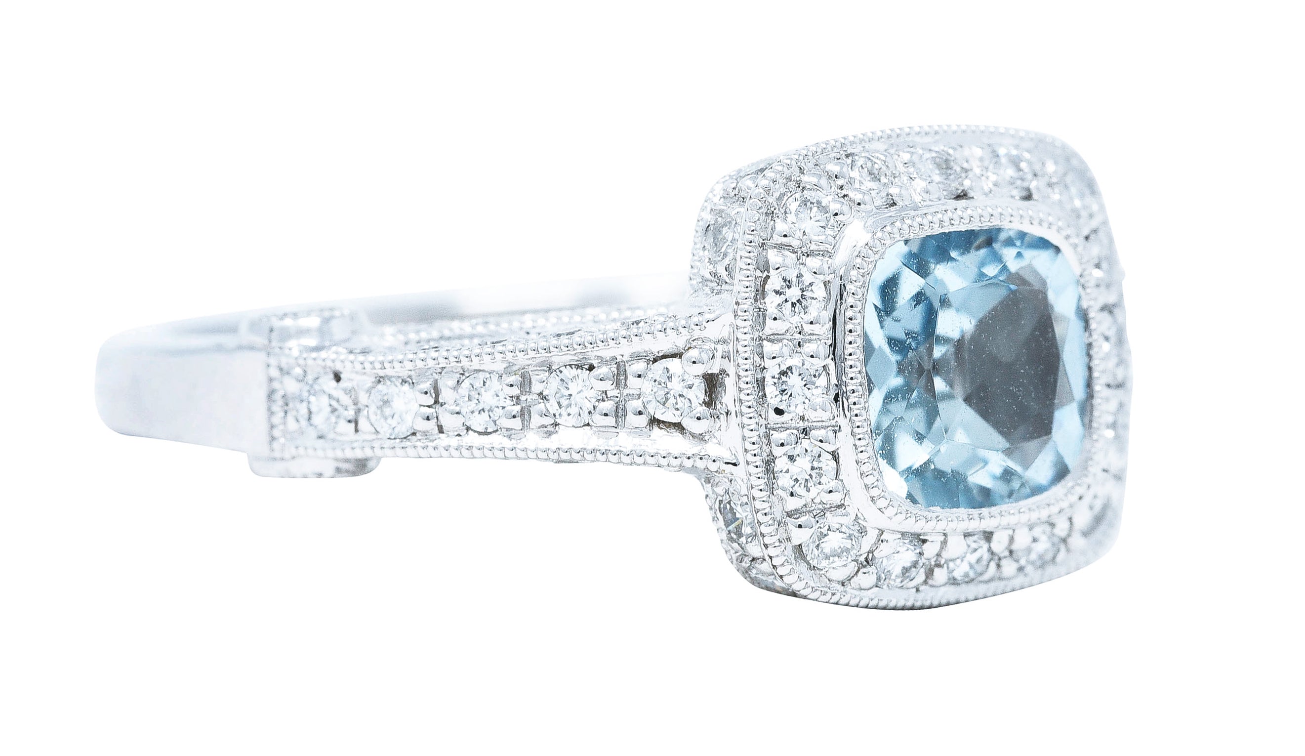 Contemporary 2.00 CTW Aquamarine Diamond Platinum Gemstone Ring Wilson's Estate Jewelry