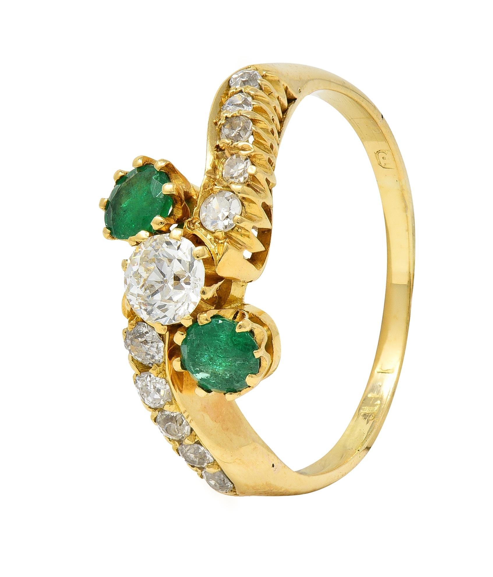 1.08 CTW Emerald Diamond 18 Karat Yellow Gold Vintage Bypass Ring