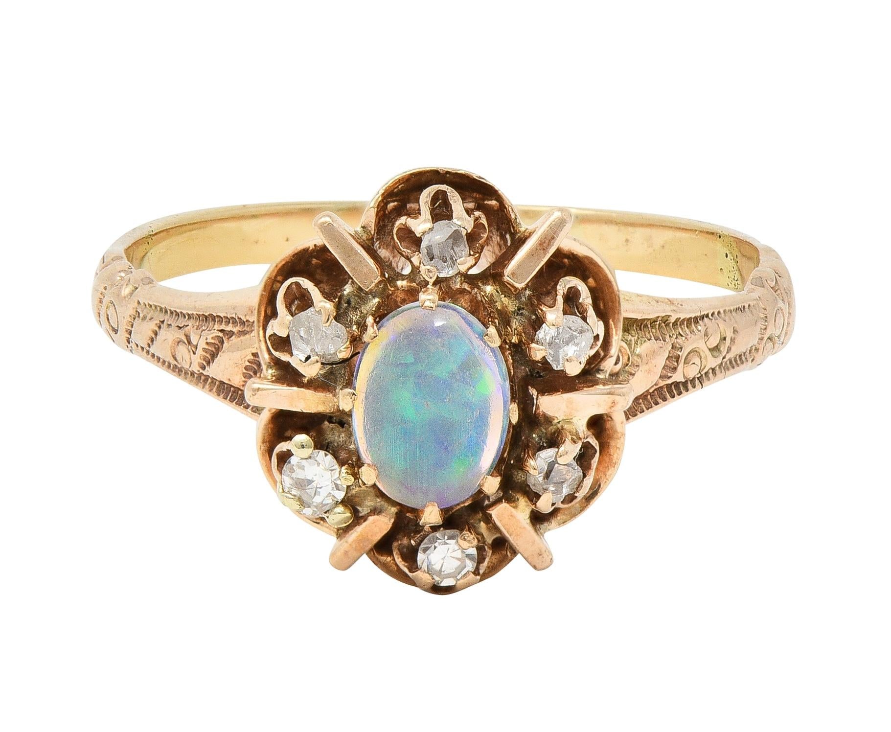 Victorian Opal Diamond 14 Kart Yellow Gold Antique Cluster Ring