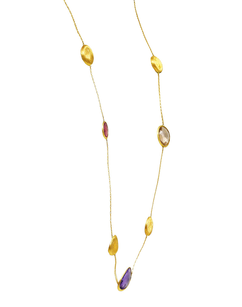 Marco Bicego Citrine Topaz Tourmaline Amethyst Multi-Gem 18 Karat Yellow Brushed Gold Jaipur Station Necklace Wilson's Estate Jewelry