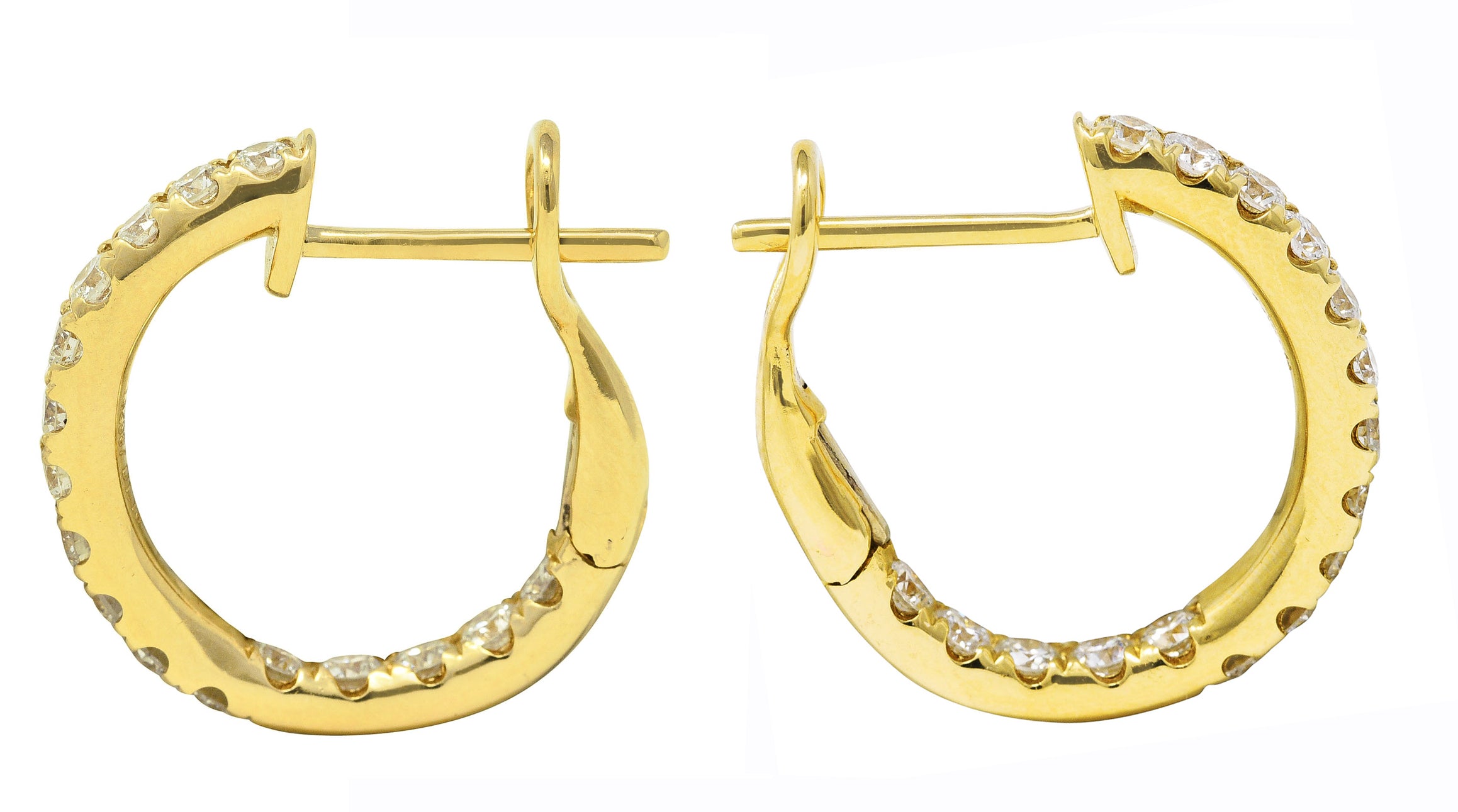 Contemporary 1.13 CTW Diamond 14 Karat Yellow Gold 18MM Hoop Earrings Wilson's Estate Jewelry