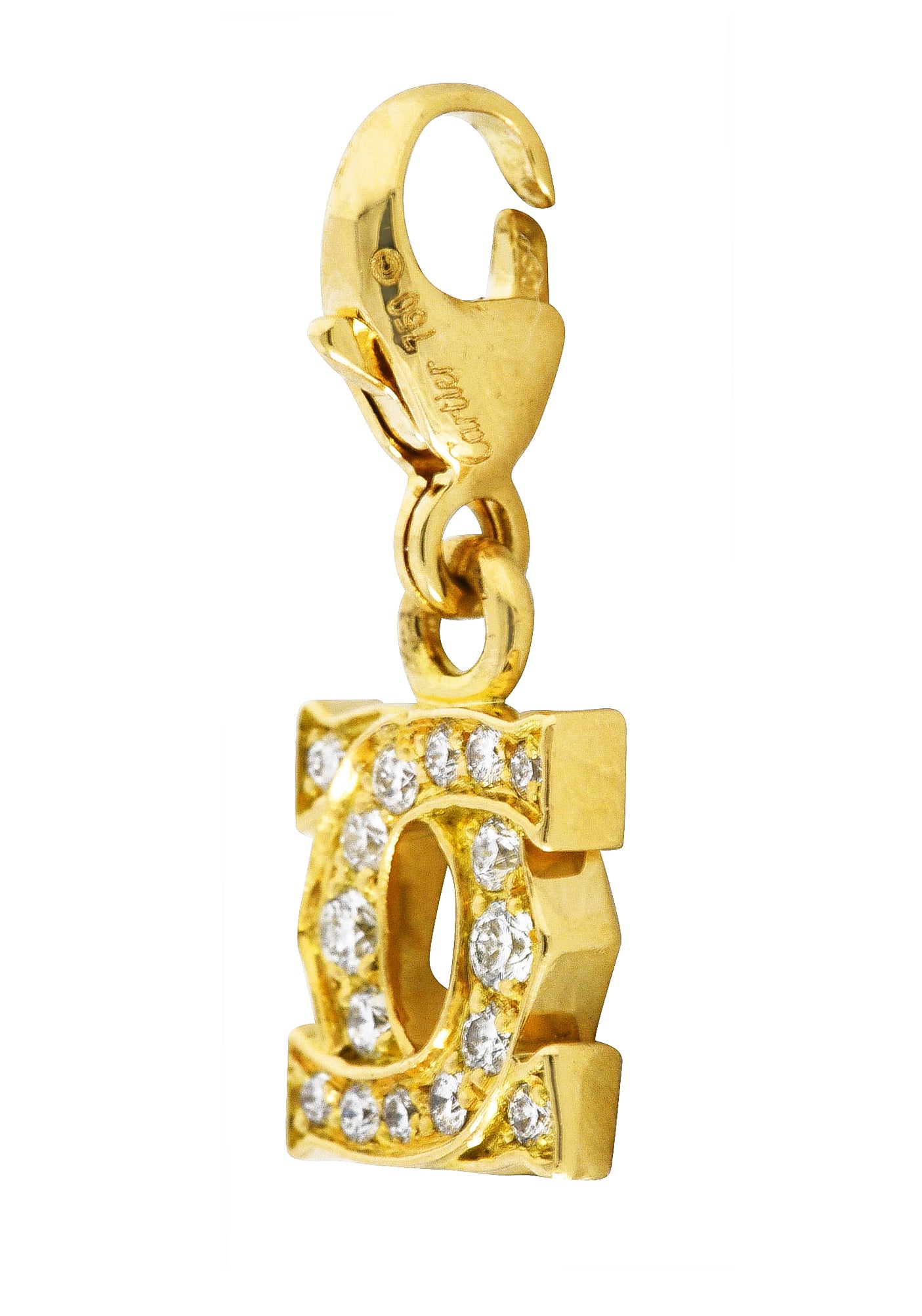 Cartier Diamond 18 Karat Yellow Gold C De Cartier Initial Logo Charm Wilson's Estate Jewelry