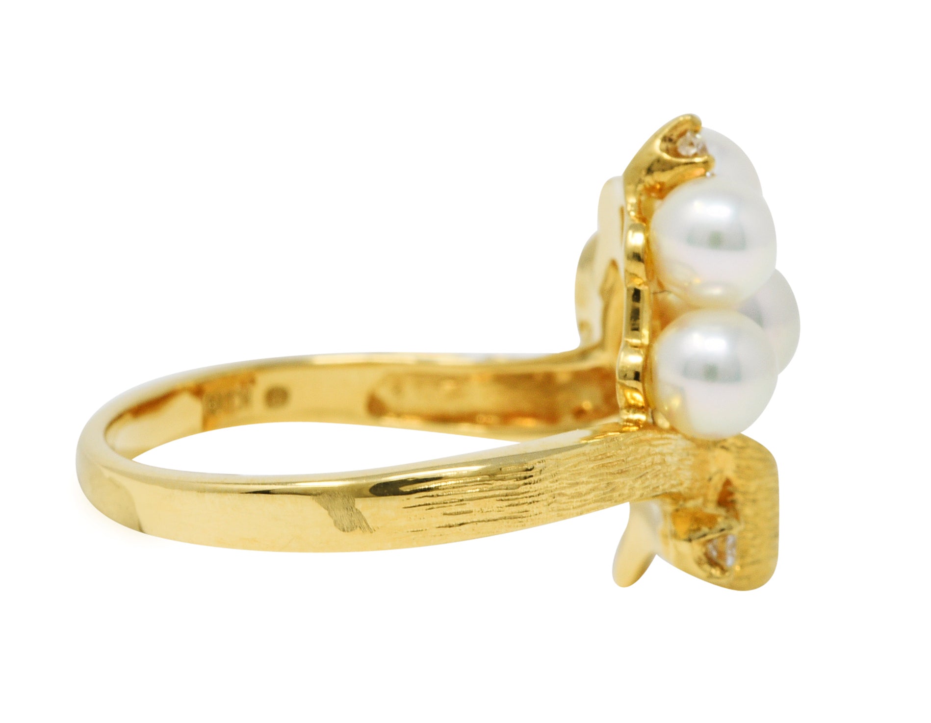 Mikimoto Diamond Pearl 18 Karat Gold Ribbon RingRing - Wilson's Estate Jewelry