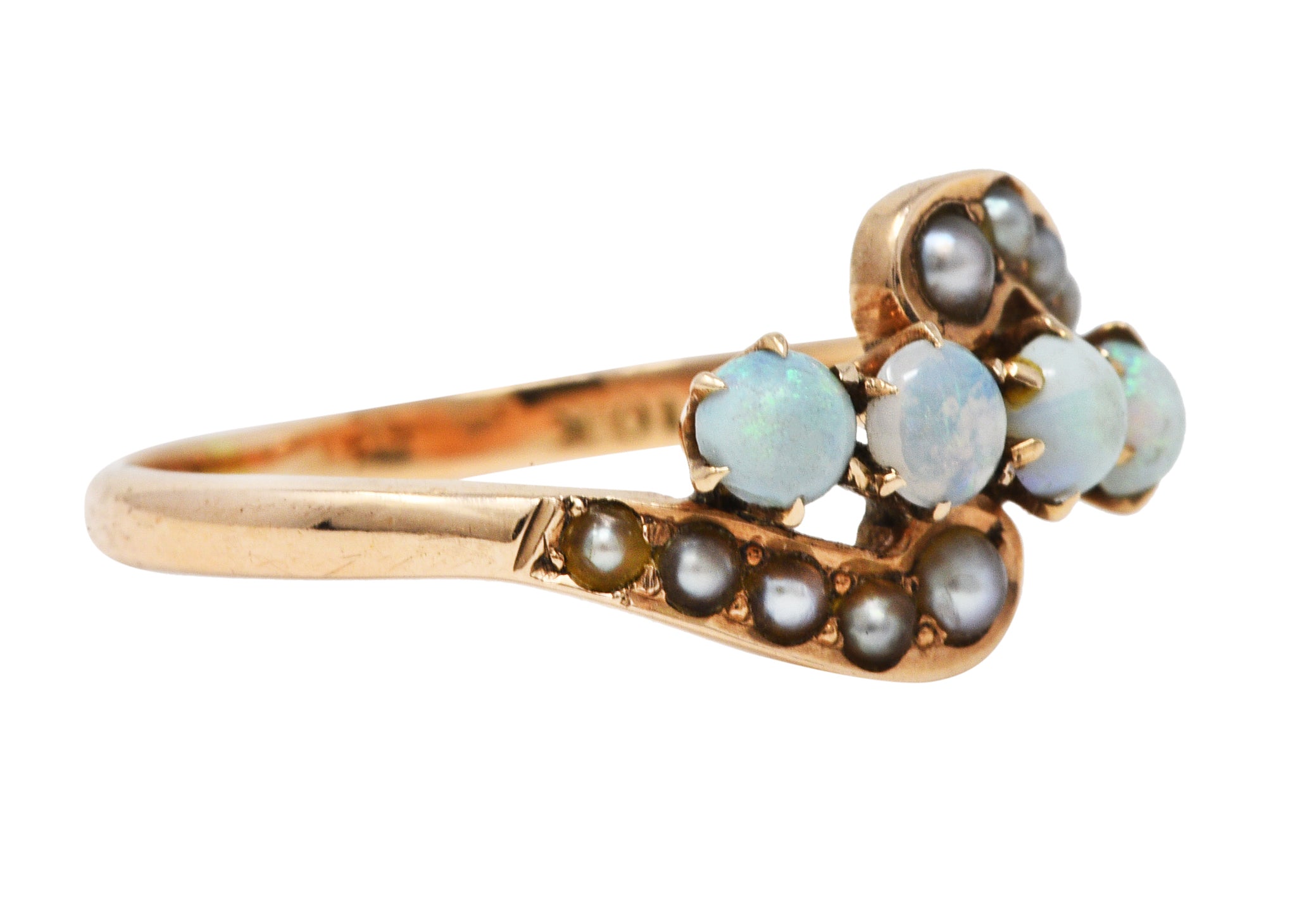 Victorian Opal Seed Pearl 10 Karat Rose Gold Bypass RingRing - Wilson's Estate Jewelry