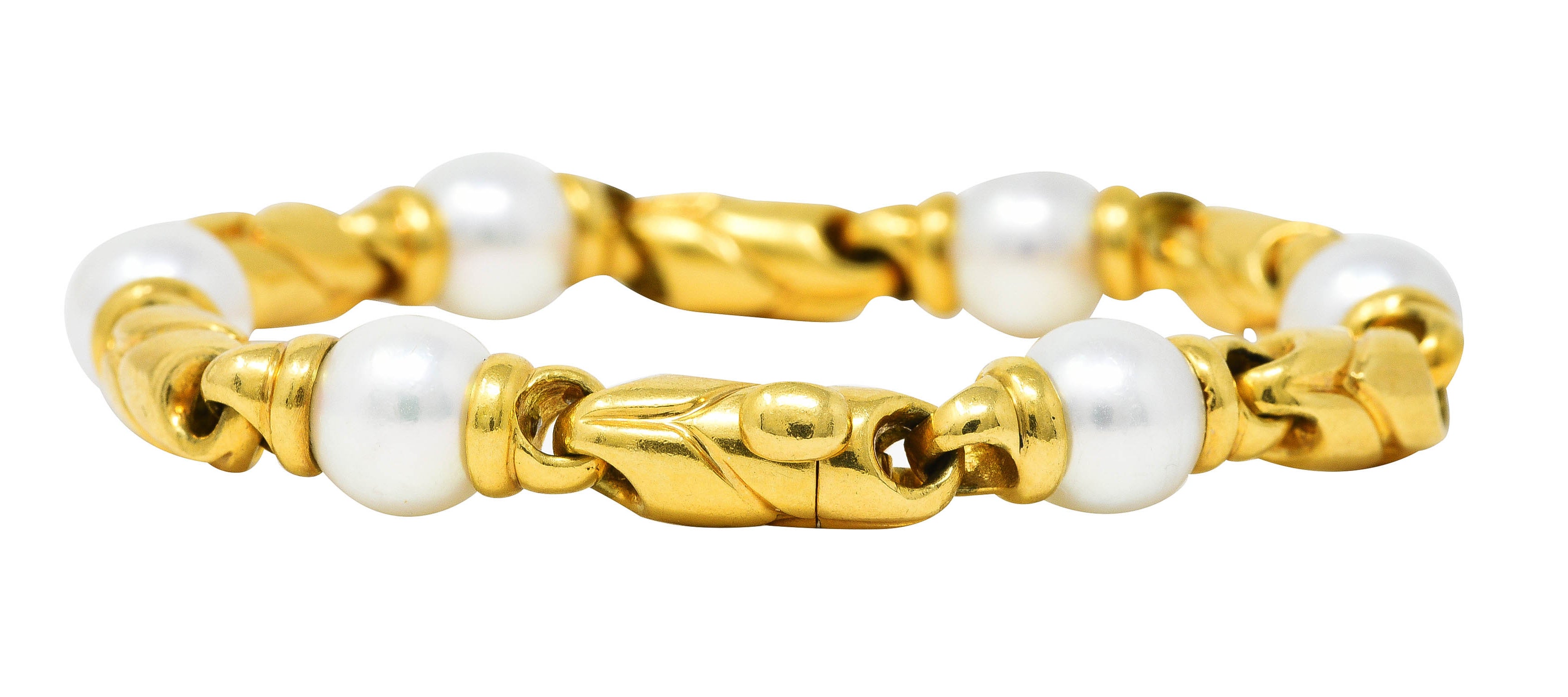 1980's Bulgari Pearl 18 Karat Yellow Gold Passo Doppio Link Vintage Bracelet Wilson's Estate Jewelry