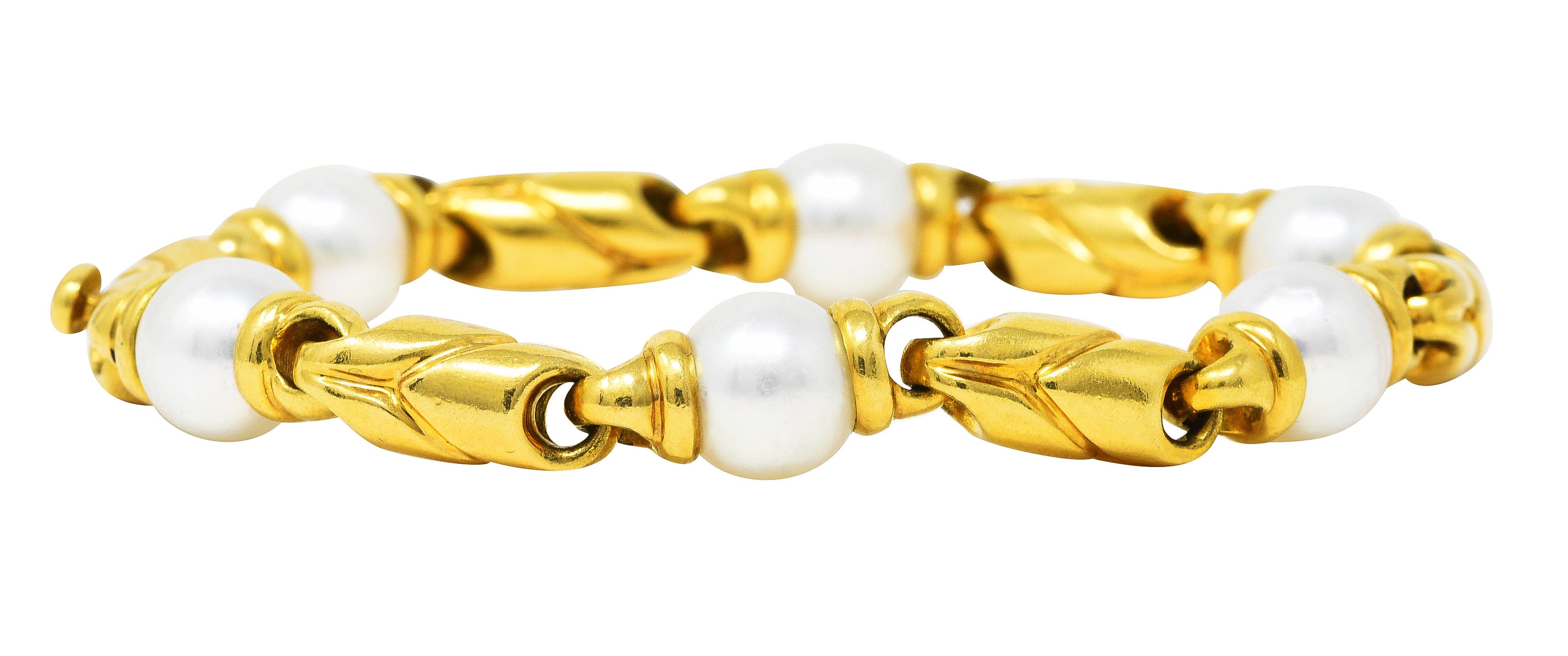 1980's Bulgari Pearl 18 Karat Yellow Gold Passo Doppio Link Vintage Bracelet Wilson's Estate Jewelry