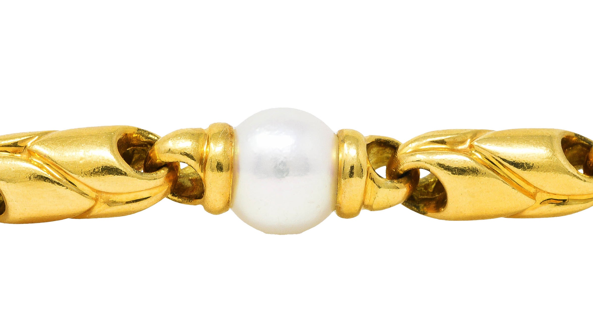 1980's Bulgari Pearl 18 Karat Yellow Gold Passo Doppio Link Vintage Bracelet Wilson's Estate Jewelry