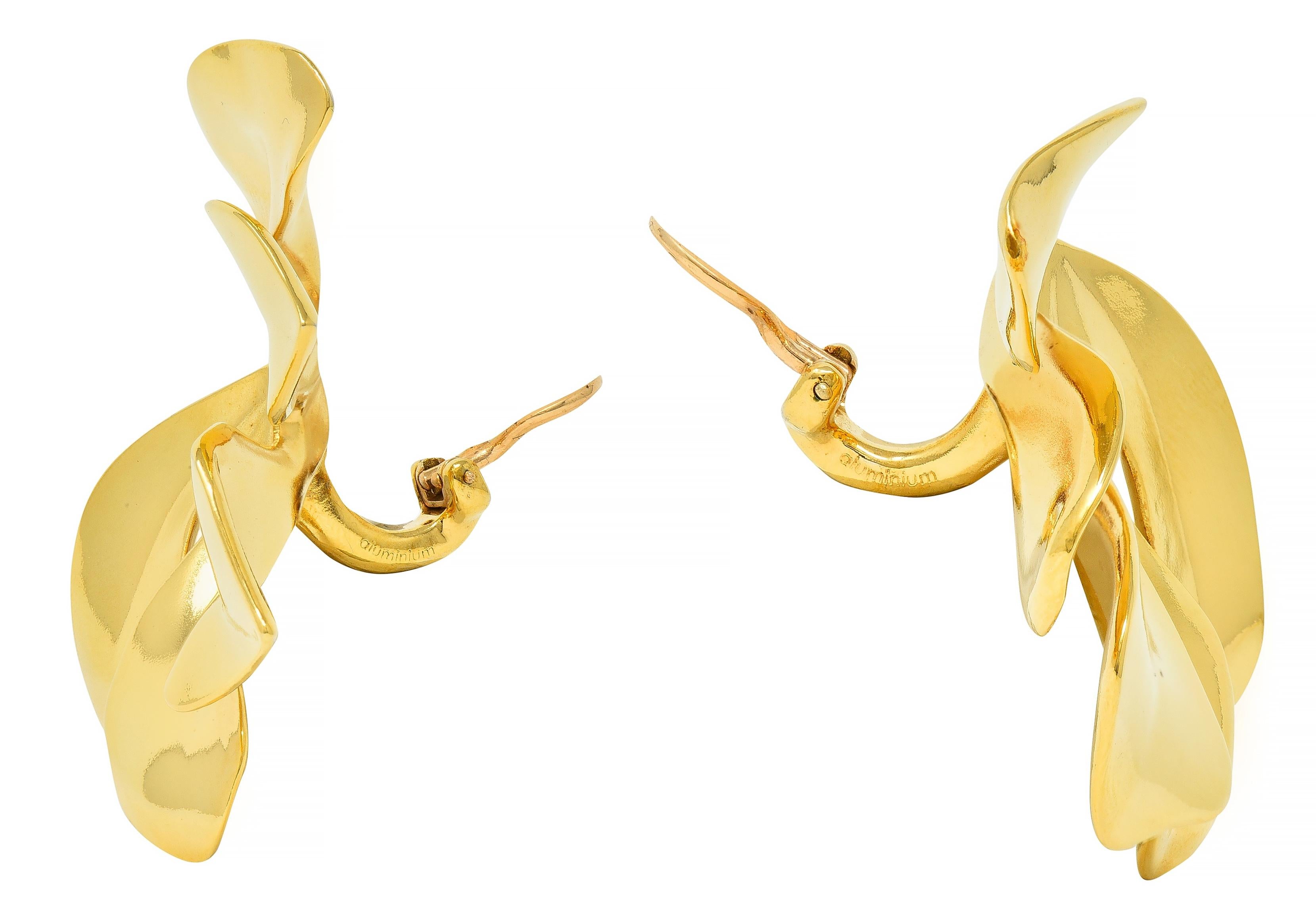 JAR French 18 Karat Gold Anodized Aluminum Fig Leaf Ear-Clip Earrings