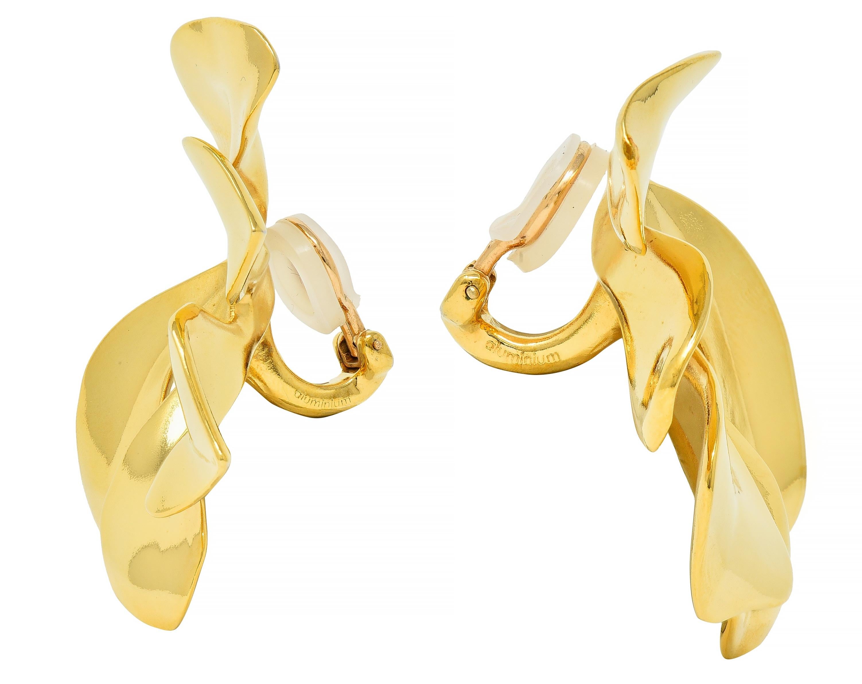 JAR French 18 Karat Gold Anodized Aluminum Fig Leaf Ear-Clip Earrings