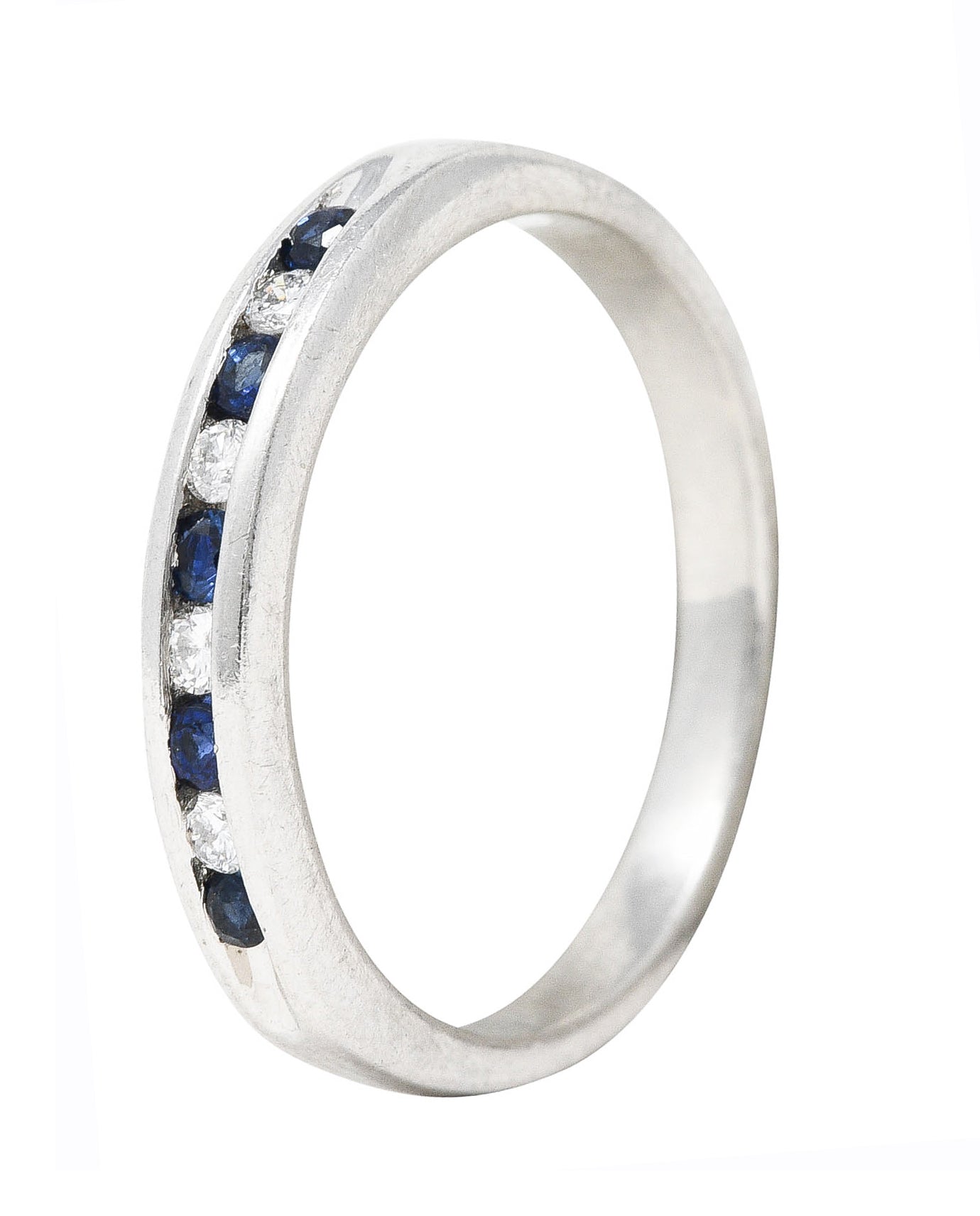 Contemporary 0.33 CTW Diamond Sapphire Platinum Channel Band Ring Wilson's Estate Jewelry