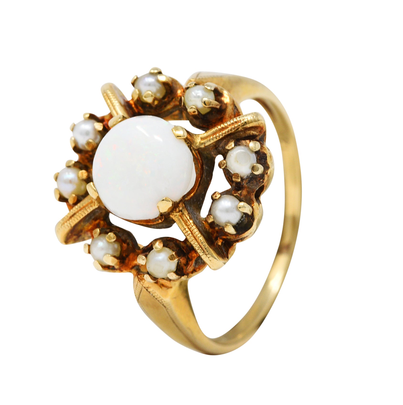 Early Art Deco Opal Pearl 14 Karat Gold X Cluster RingRing - Wilson's Estate Jewelry