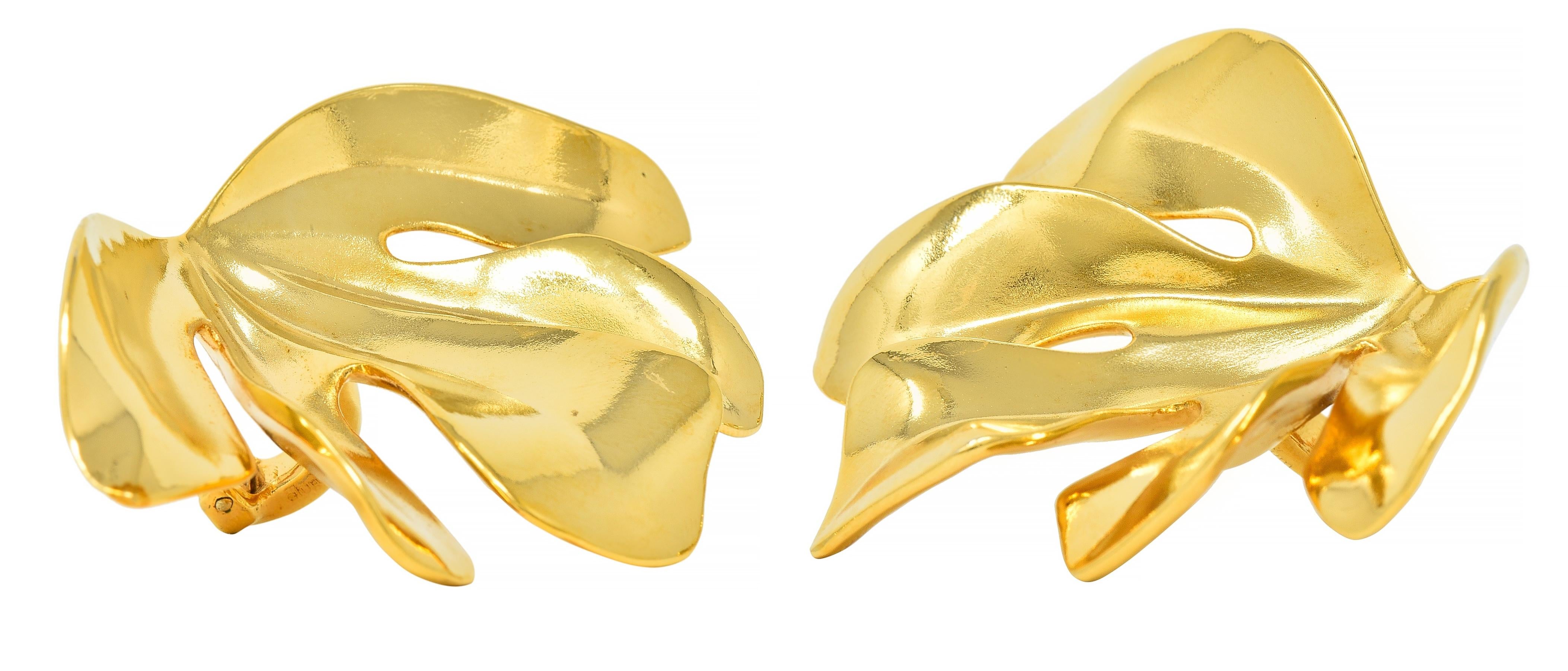 JAR French 18 Karat Gold Anodized Aluminum Fig Leaf Ear-Clip Earrings