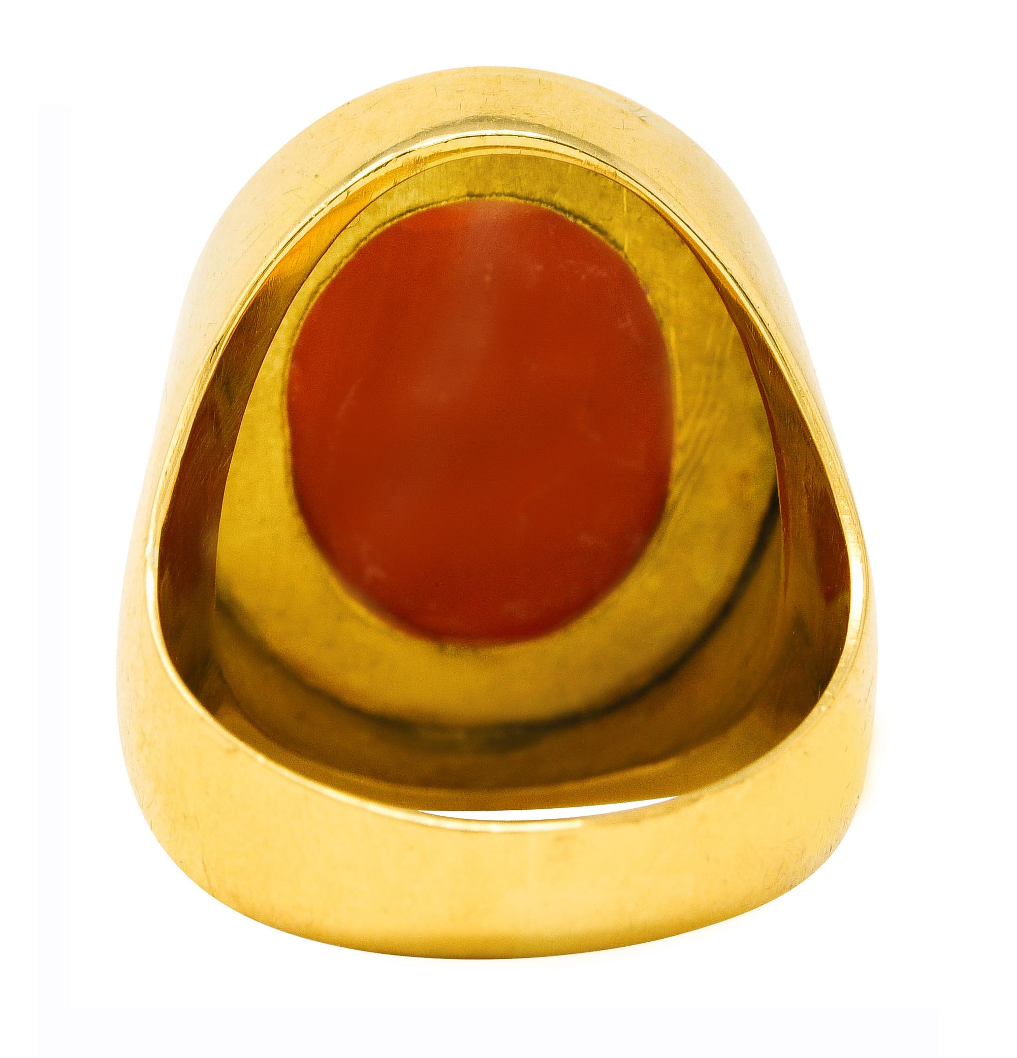 1960's Modernist Vintage Coral 18 Karat Yellow Gold Unisex Cabochon Ring Wilson's Estate Jewelry