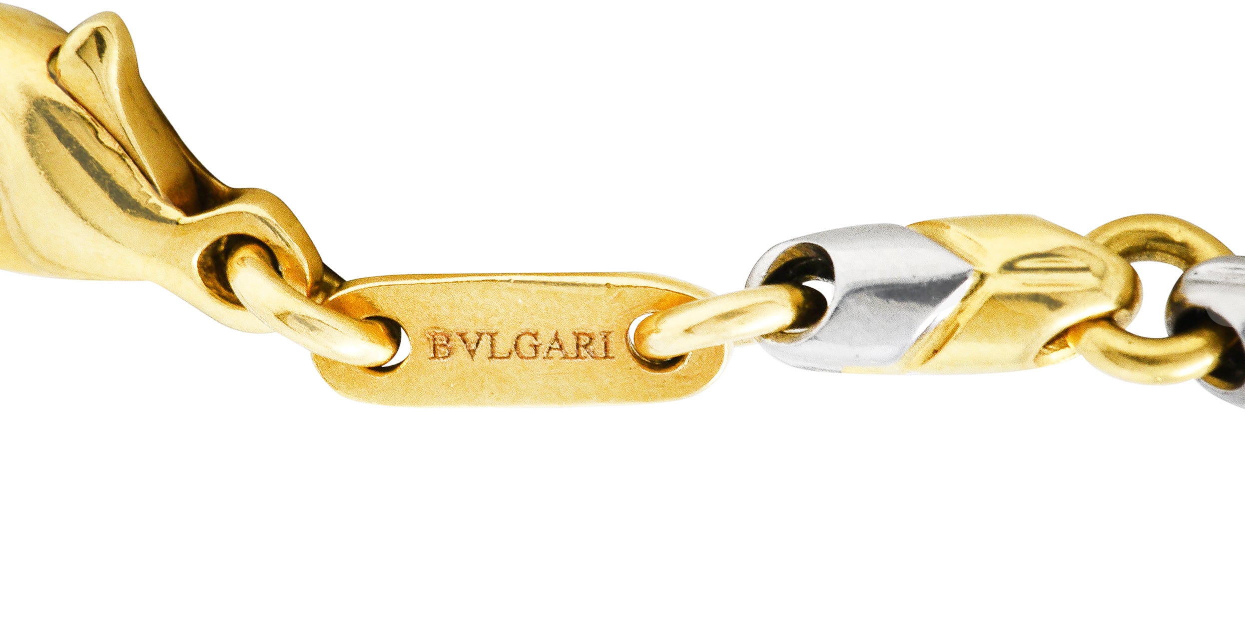 Bulgari 1990's 18 Karat Two-Tone Gold Passo Doppio Chevron Chain Vintage Necklace Wilson's Estate Jewelry