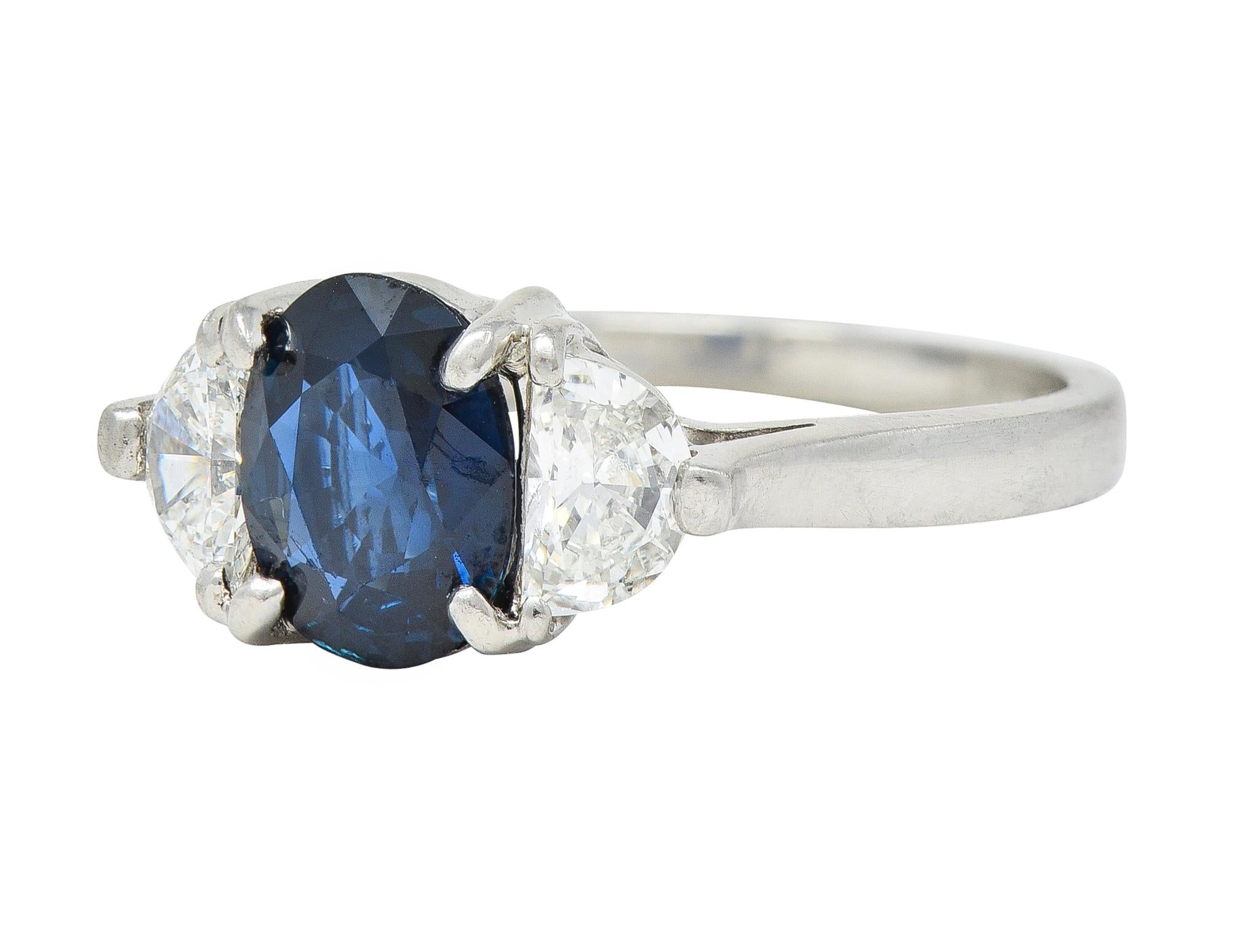 Contemporary 2.07 Sapphire Diamond Platinum Three Stone Ring