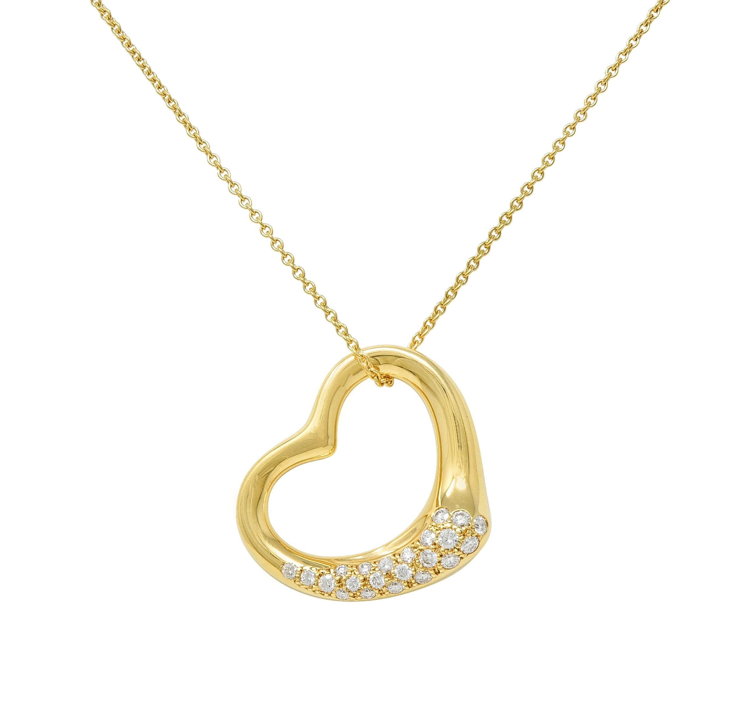 Elsa Peretti Tiffany & Co. Diamond 18 Karat Gold Open Heart Pendant Necklace