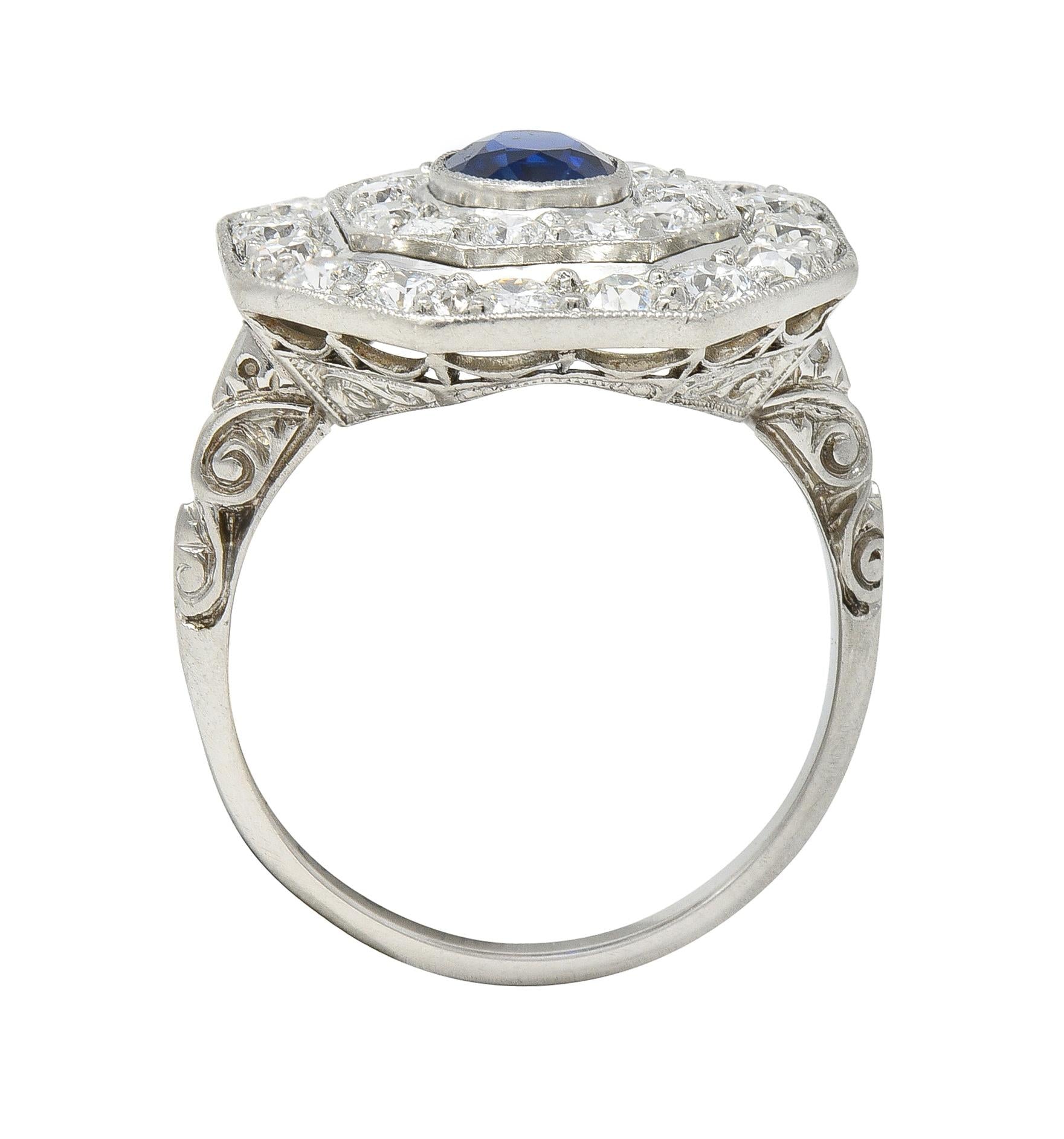 Art Deco 2.86 CTW Sapphire Old European Cut Platinum Cluster Dinner Ring