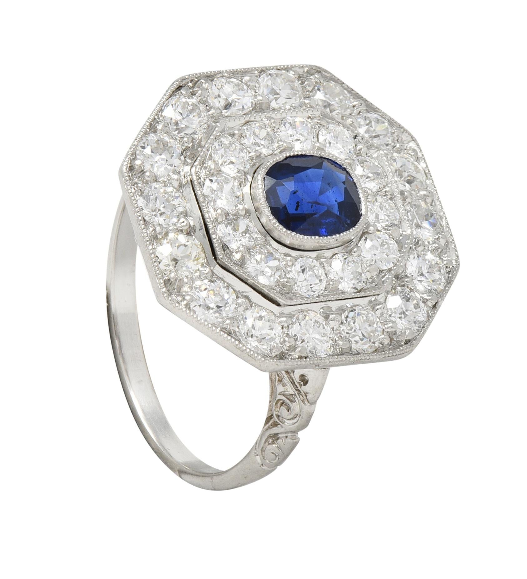 Art Deco 2.86 CTW Sapphire Old European Cut Platinum Cluster Dinner Ring