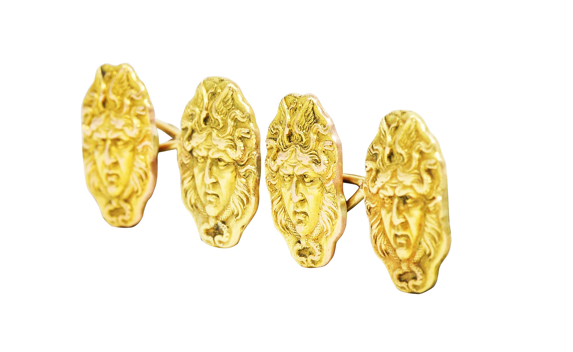 Art Victorian 14 Karat Two-Tone Gold Medusa Men's Antique Cufflinks Wilson's Estate Jewelry