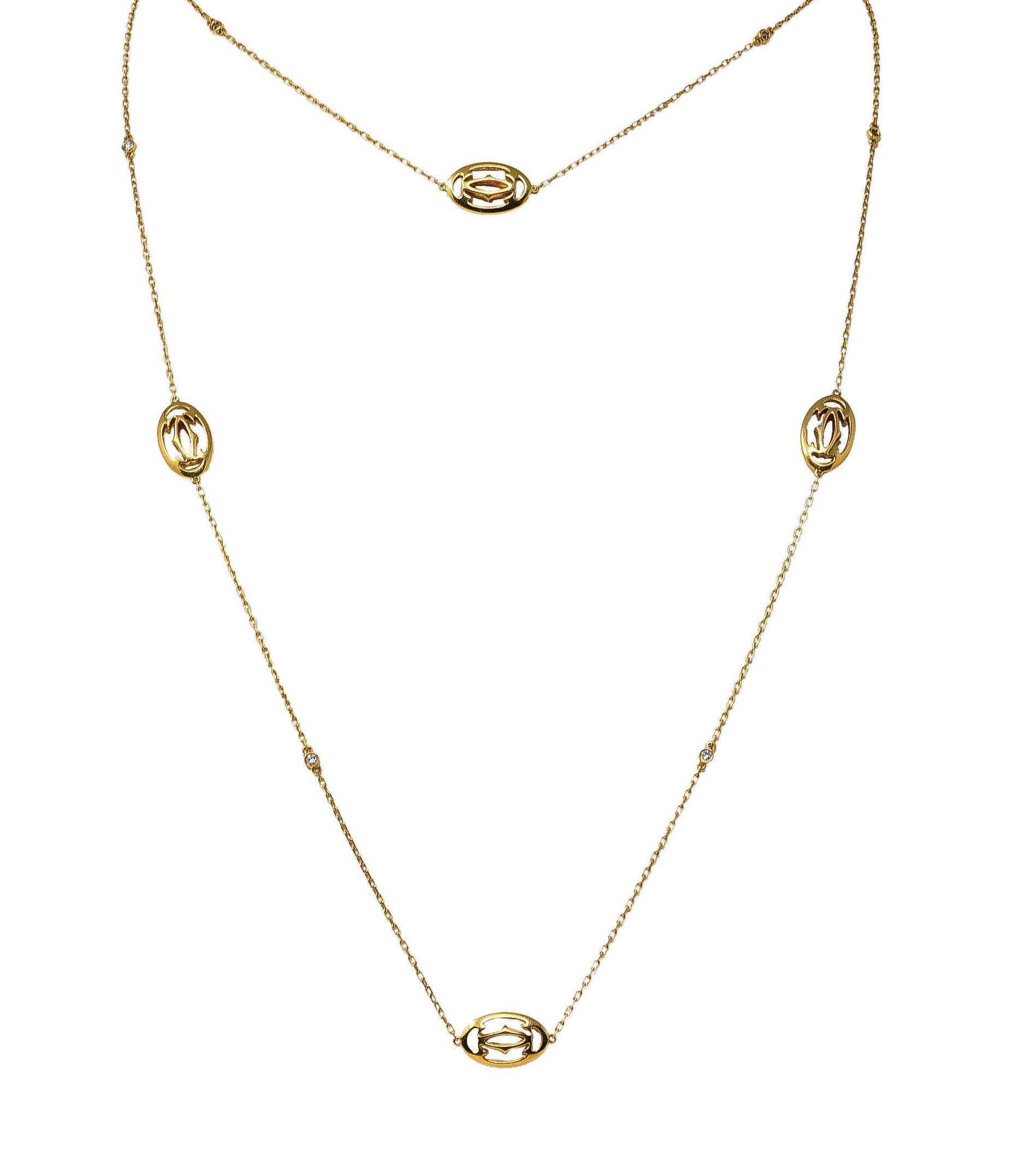 Cartier Diamond 18 Karat Yellow Gold C De Cartier Station Necklace Wilson's Estate Jewelry