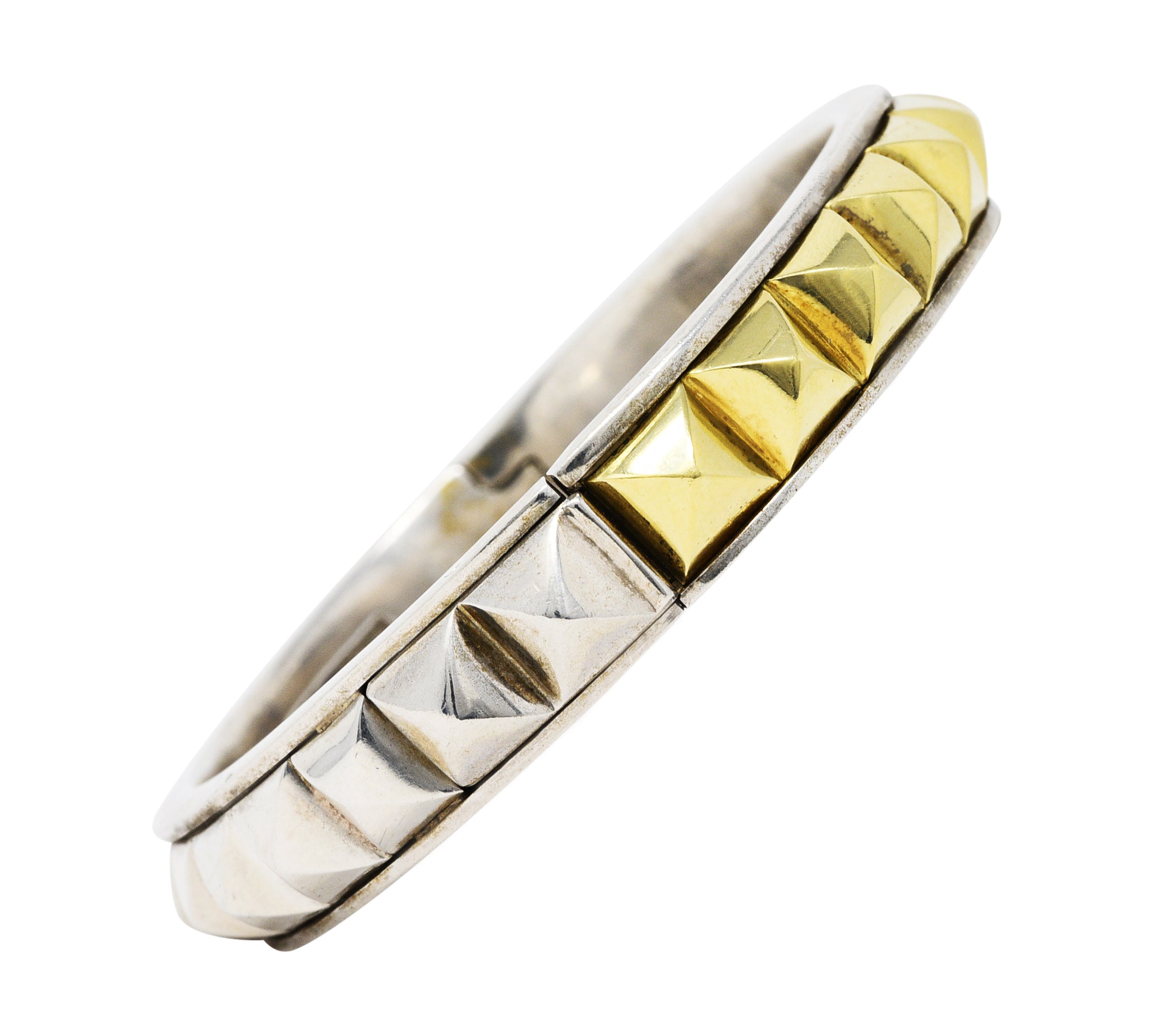 Lagos 18 Karat Gold Sterling Silver Sugarloaf Caviar Collection Bangle Braceletbracelet - Wilson's Estate Jewelry