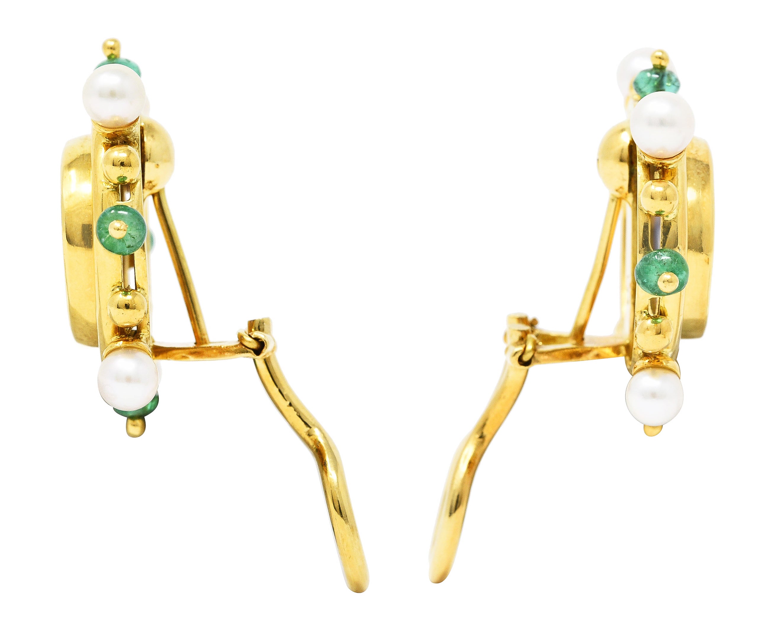 Elizabeth Locke Pearl Emerald Blue Venetian Glass Dog Intaglio 18 Karat Yellow Gold Earrings Wilson's Estate Jewelry