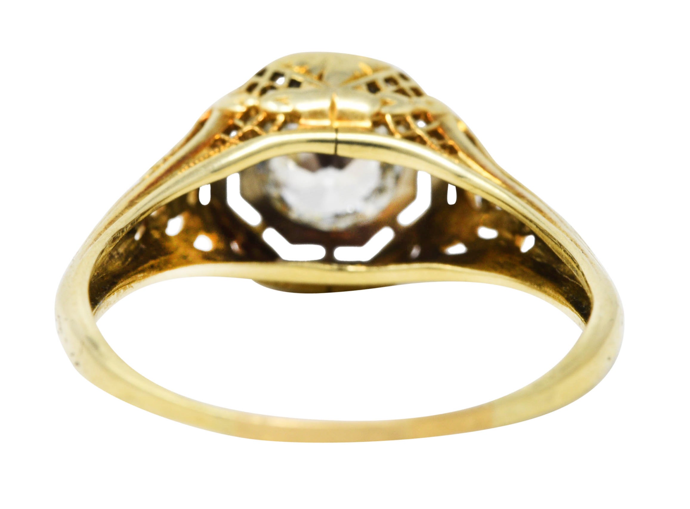 1920's Art Deco 0.71 Old European Diamond 14 Karat Two-Tone Gold Floral Engagement Ring Wilson's Estate Jewelry