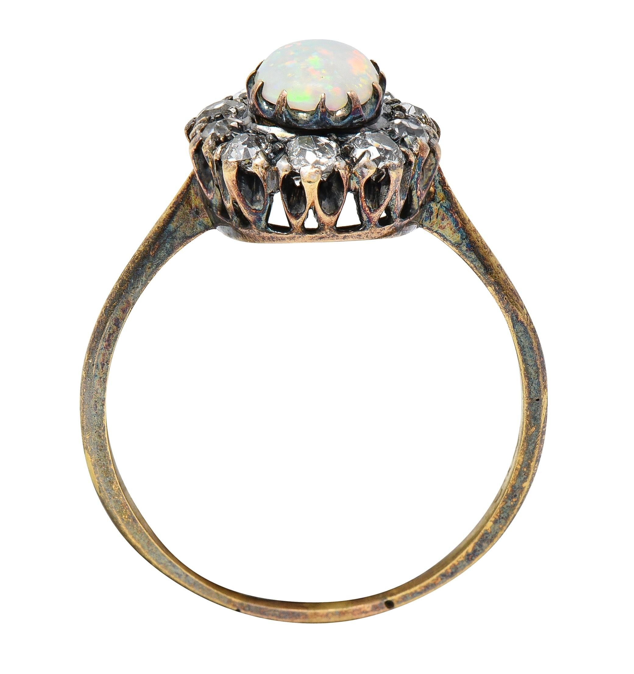 Victorian 0.52 CTW Opal Diamond Silver 14 Karat Gold Antique Halo Ring