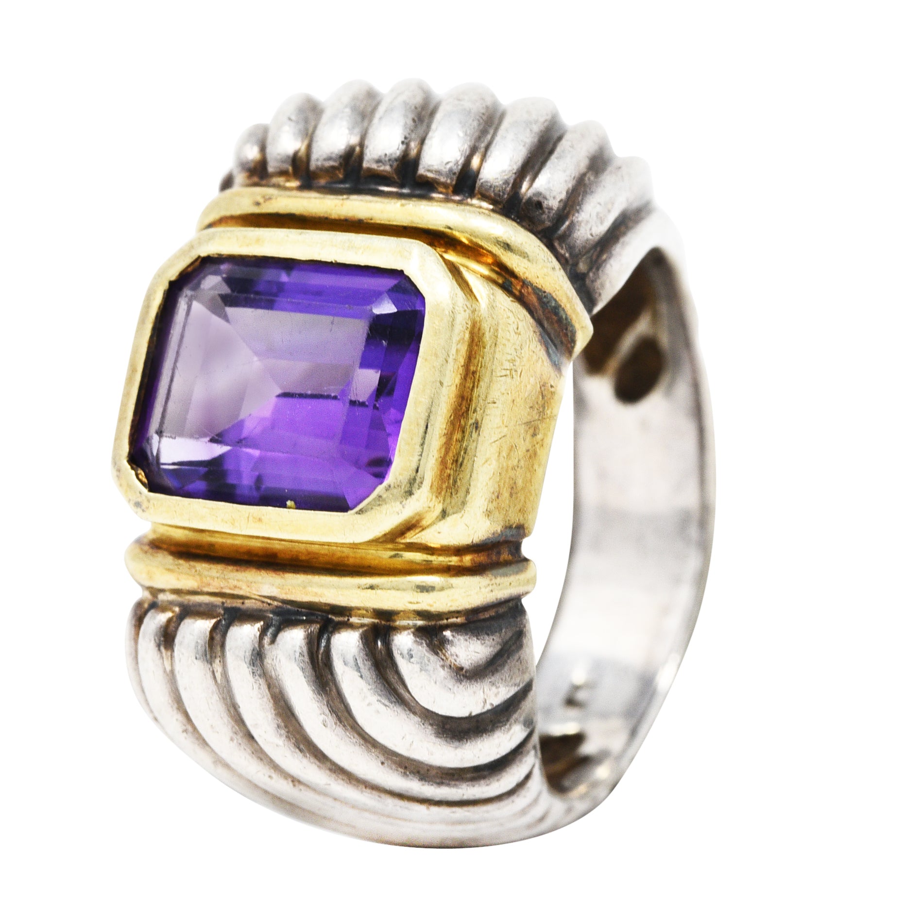 1990's David Yurman Amethyst 14 Karat Gold Sterling Silver Classic Cable RingRing - Wilson's Estate Jewelry