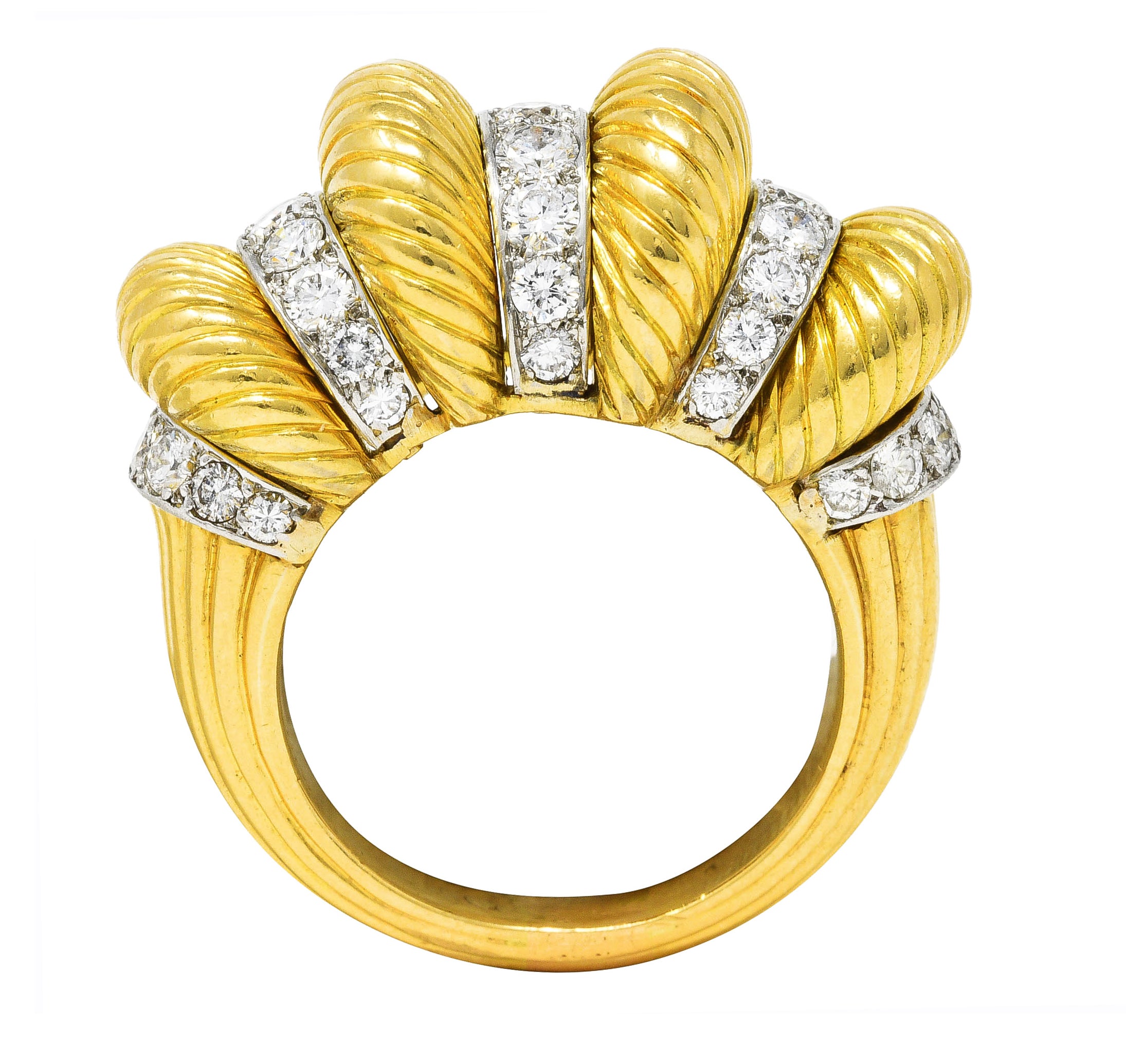 Cartier Paris Vintage Diamond 18 Karat Two-Tone Gold Puffy Cocktail Ring Wilson's Estate Jewelry