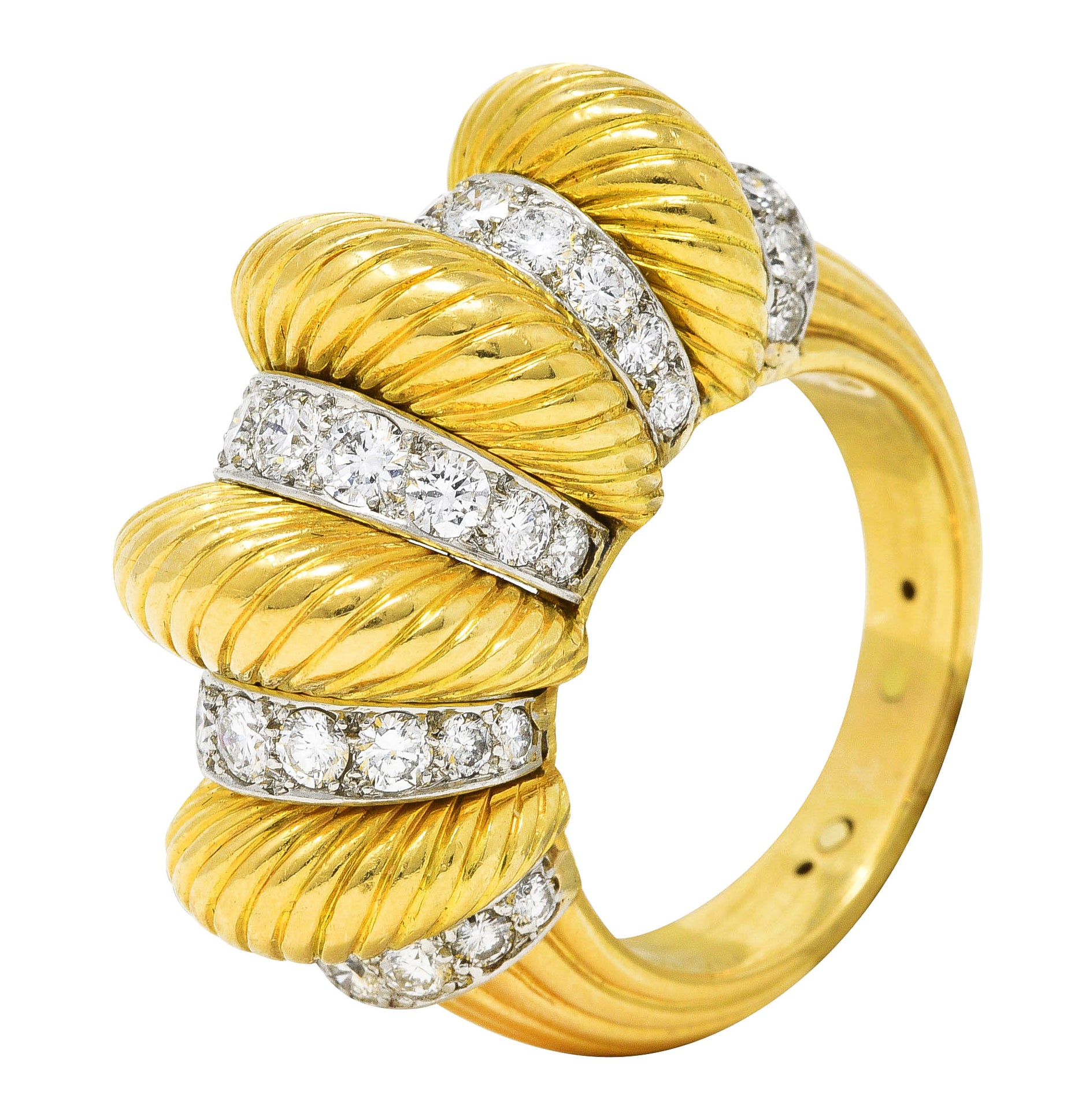 Cartier Paris Vintage Diamond 18 Karat Two-Tone Gold Puffy Cocktail Ring Wilson's Estate Jewelry