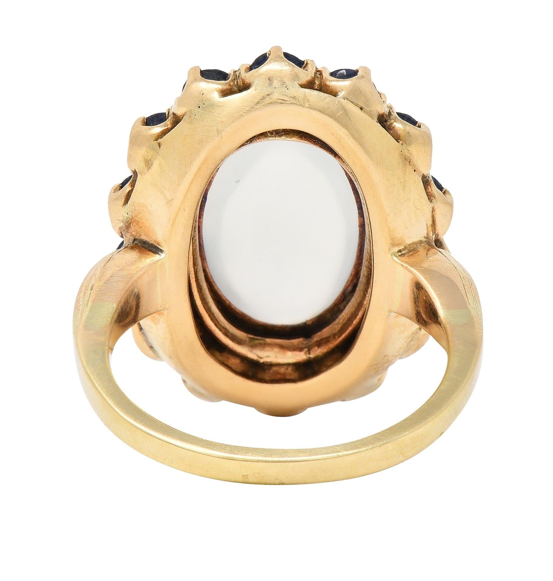 Retro Sapphire Moonstone 14 Karat Gold Vintage Halo Ring