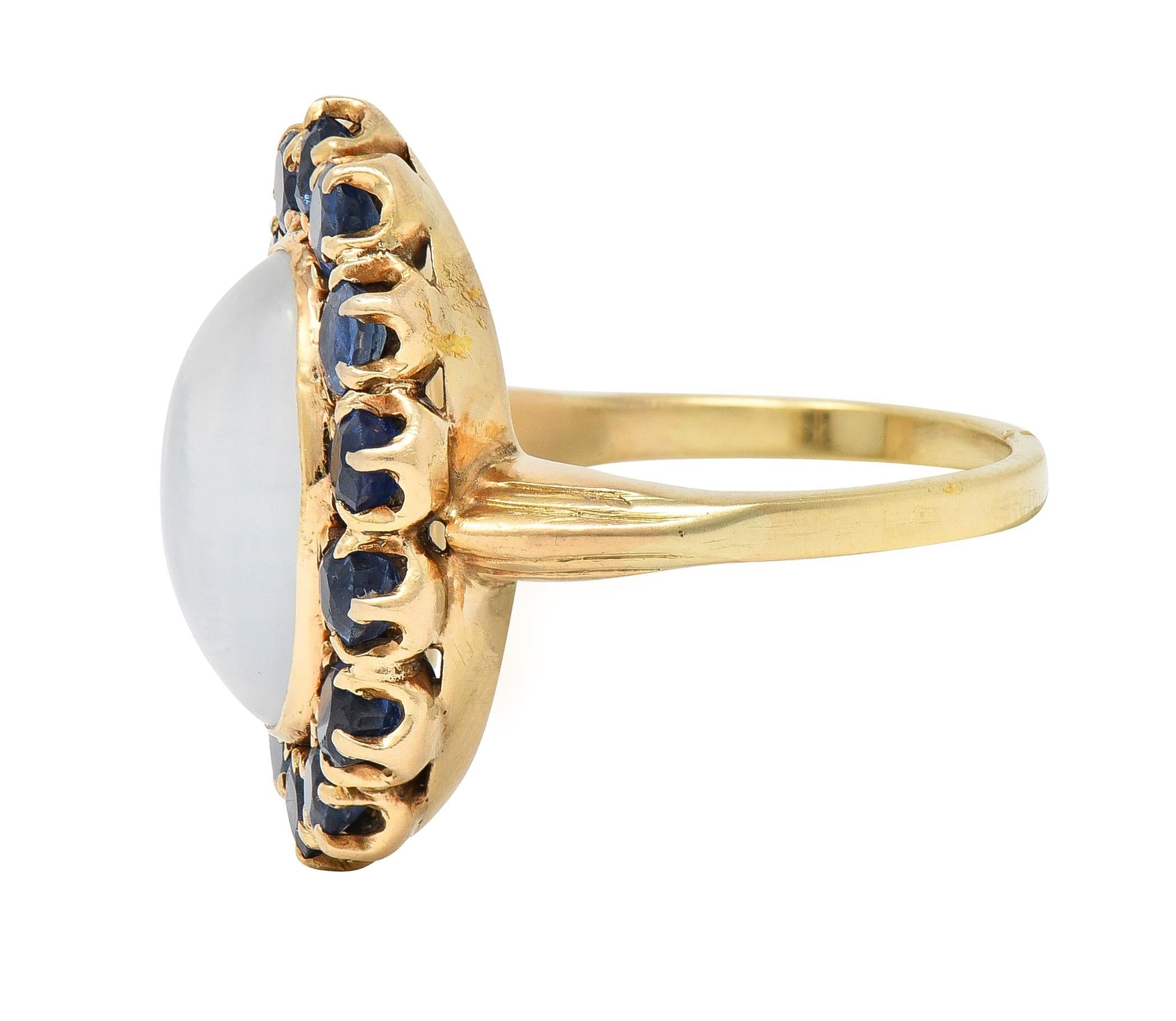 Retro Sapphire Moonstone 14 Karat Gold Vintage Halo Ring