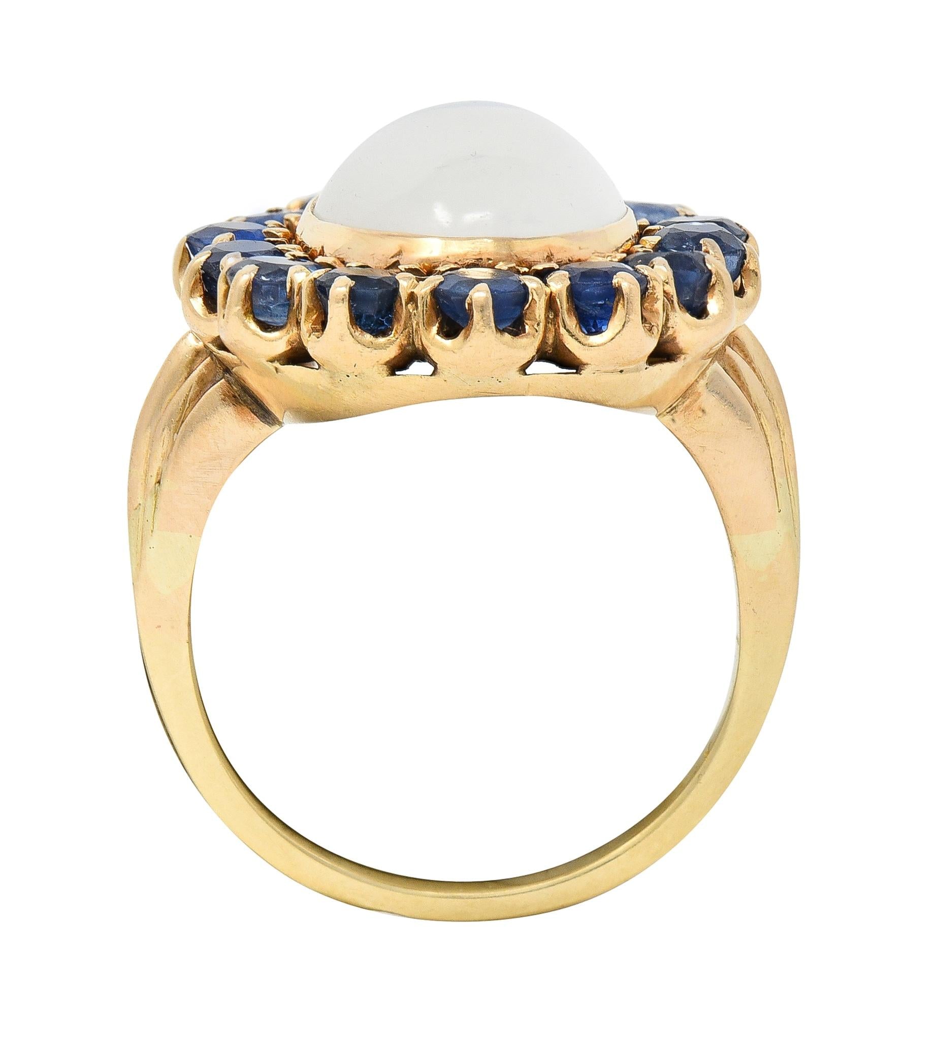 Retro Sapphire Moonstone 14 Karat Gold Vintage Halo Ring