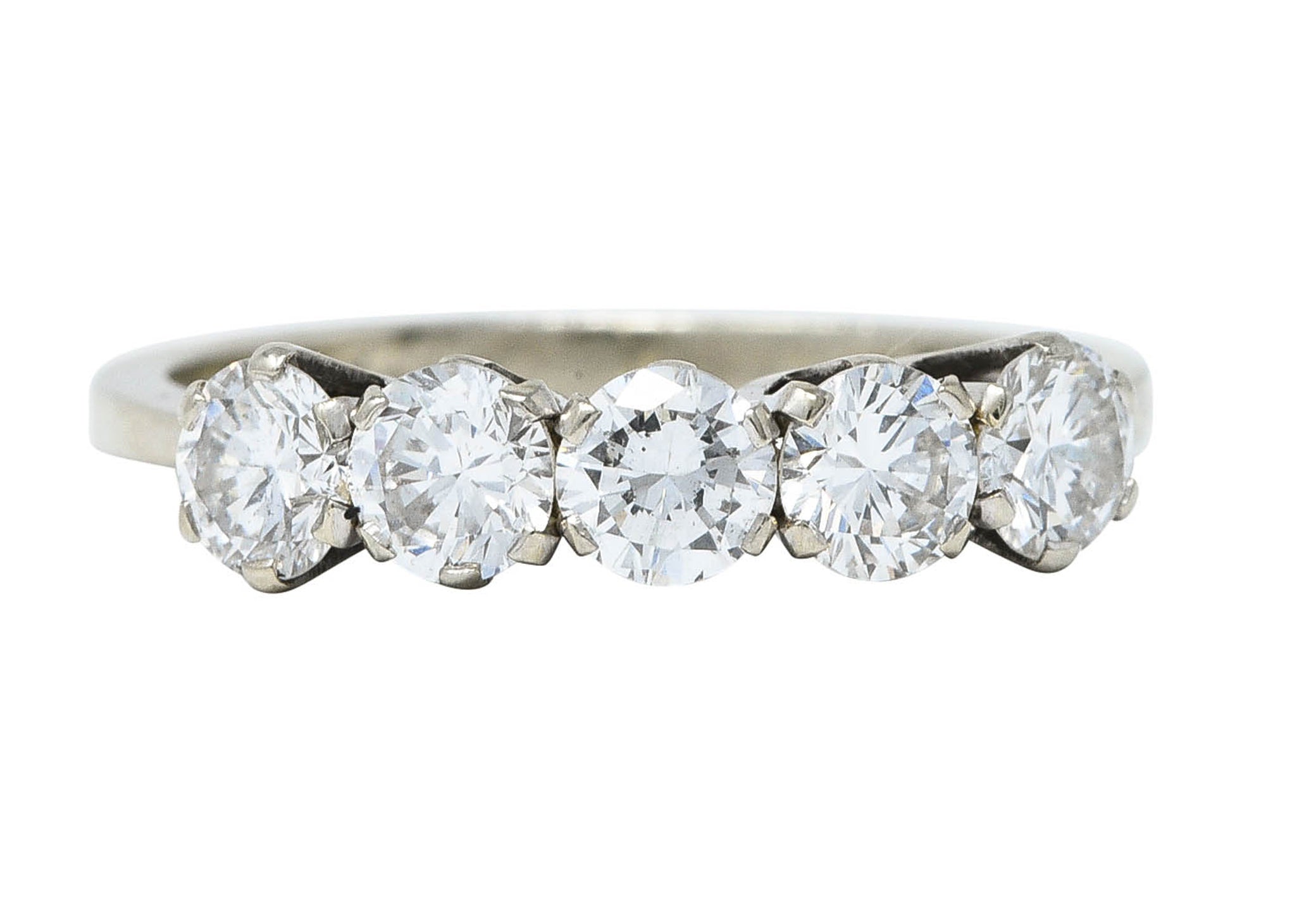 1950's Mid-Century 1.25 CTW Diamond 14 Karat White Gold Five Stone RingRing - Wilson's Estate Jewelry