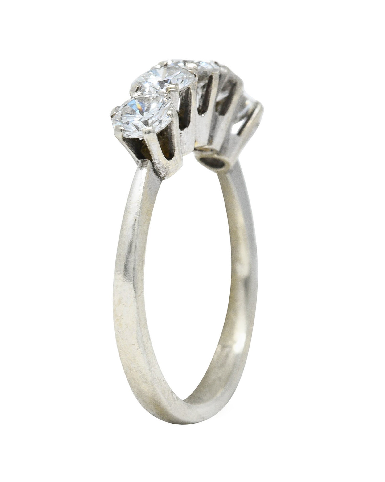 1950's Mid-Century 1.25 CTW Diamond 14 Karat White Gold Five Stone RingRing - Wilson's Estate Jewelry