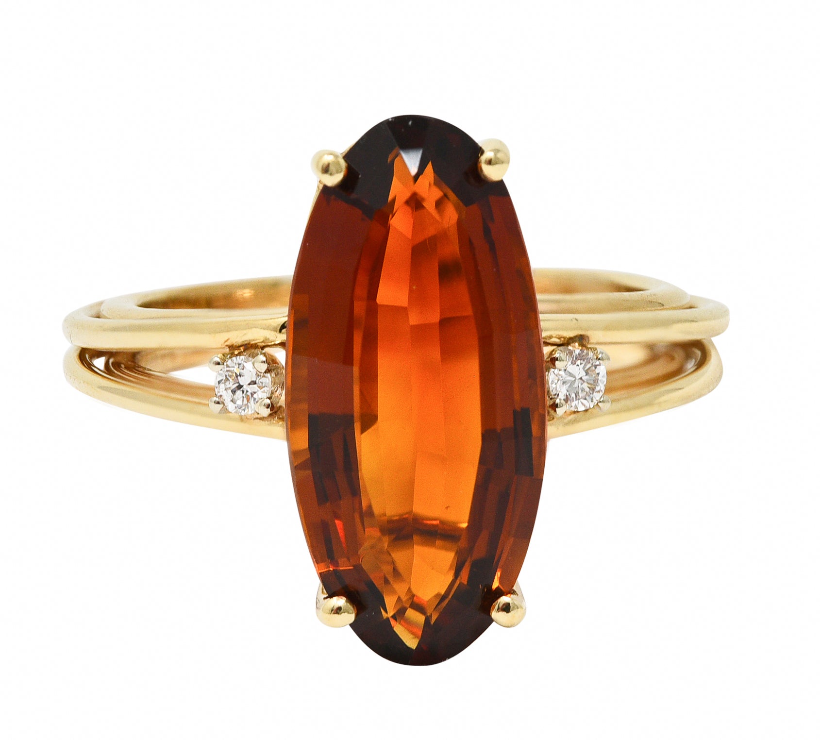 Mid-Century 4.68 CTW Oval Cut Citrine Diamond 14 Karat Yellow Gold Wire Vintage Cocktail Ring Wilson's Estate Jewelry