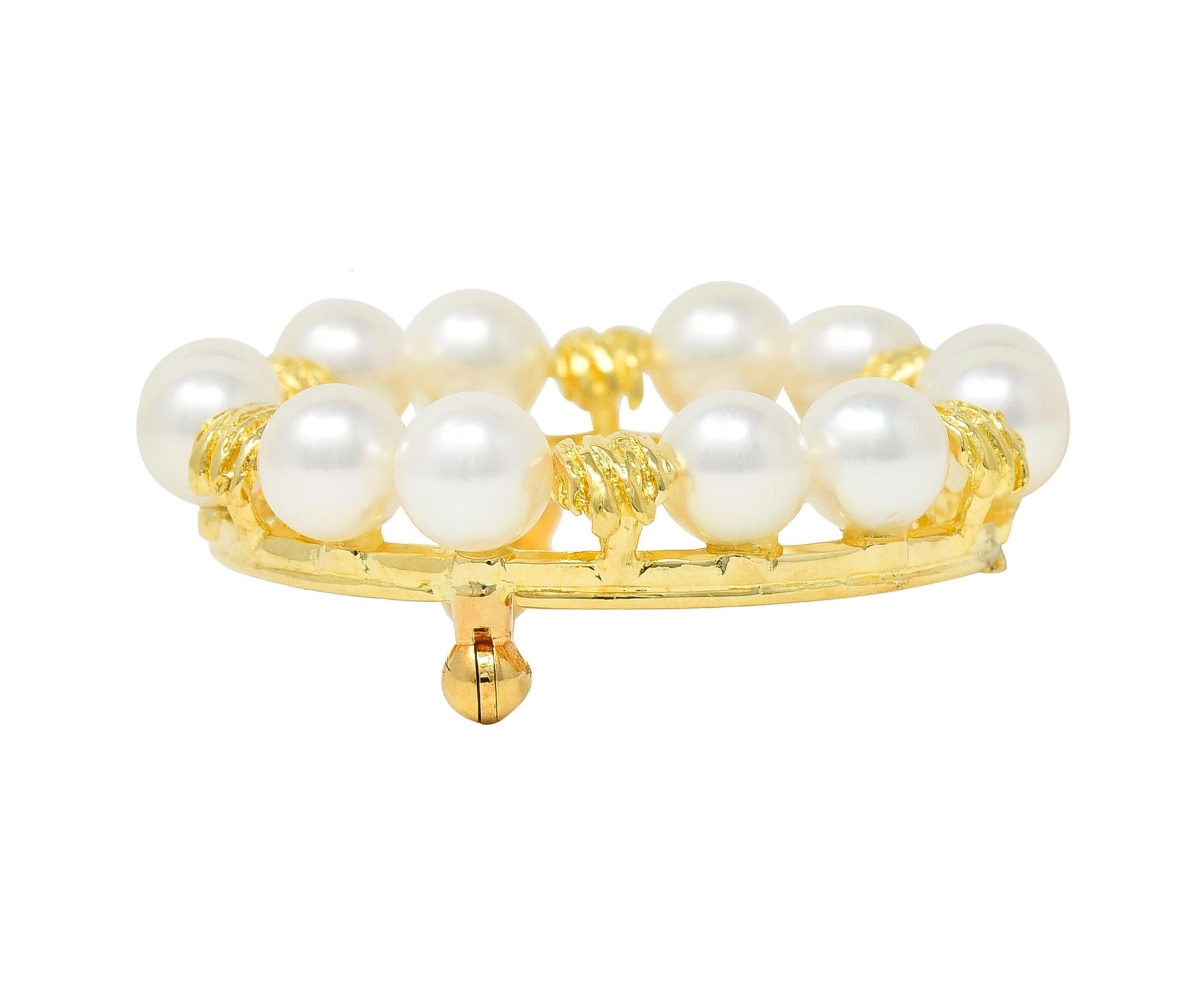 Mikimoto Pearl 14 Karat Yellow Gold Vintage Circle Wreath Brooch