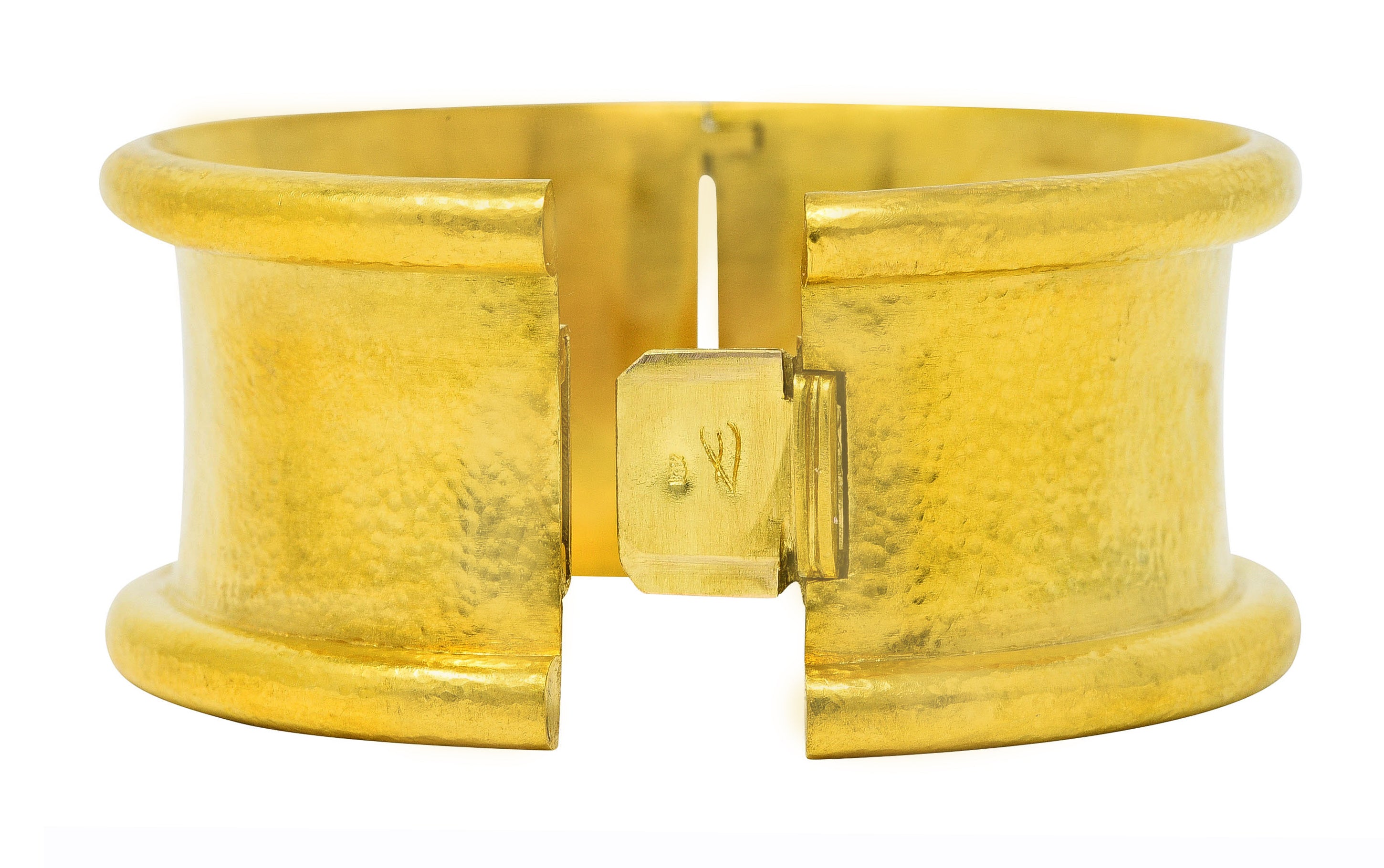 Elizabeth Locke Vintage 18 Karat Yellow Gold Amulet Bangle Bracelet Wilson's Estate Jewelry