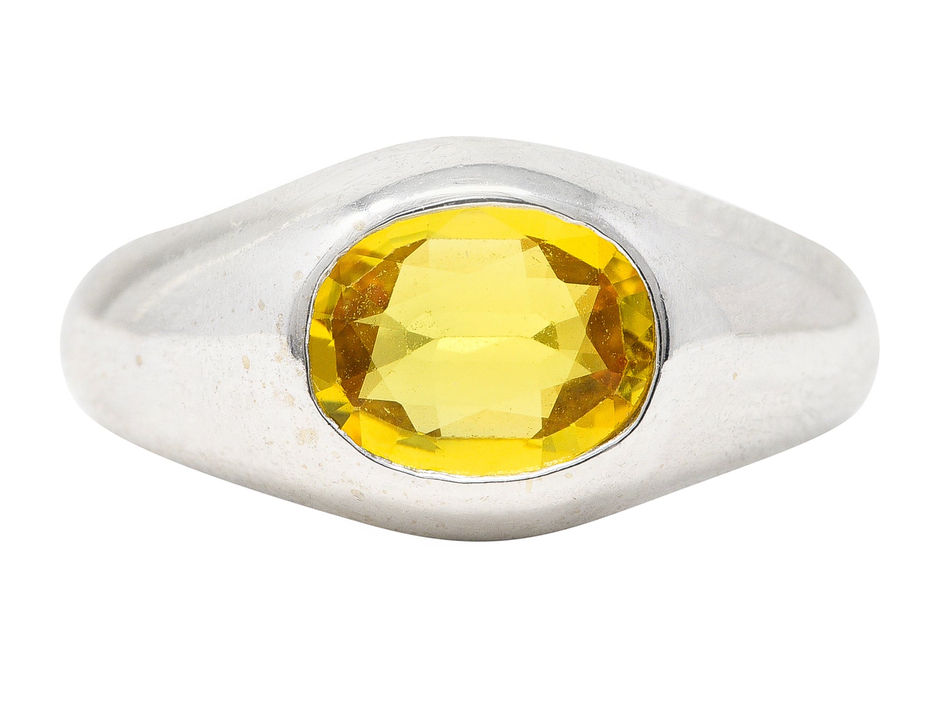 Vintage 1.15 CTW Yellow Sapphire 14 Karat White Gold Unisex Gypsy Band Ring Wilson's Estate Jewelry