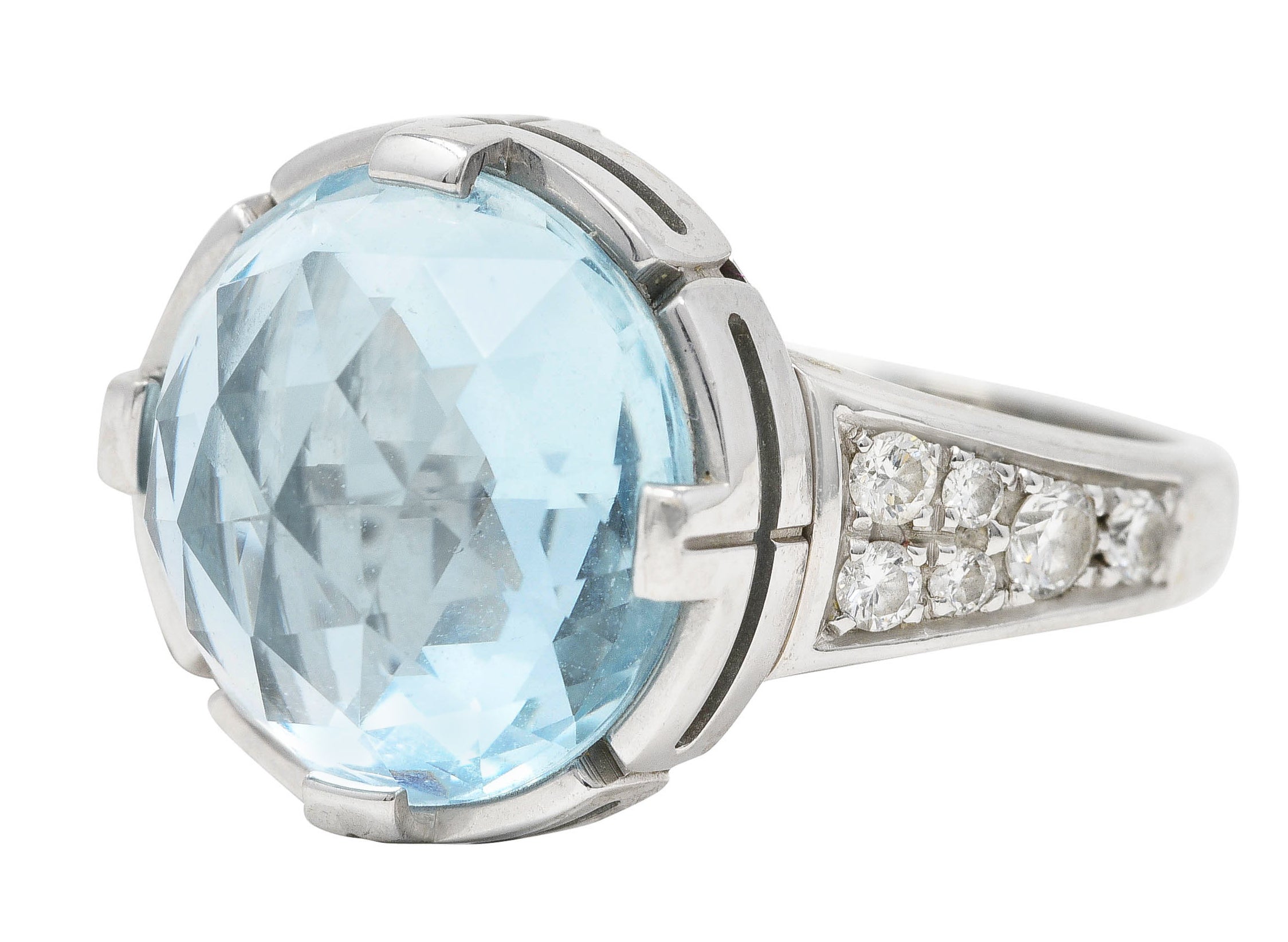 Bulgari Contemporary Italian Diamond Blue Topaz 18 Karat White Gold Parentesi Cocktail Ring Wilson's Estate Jewelry