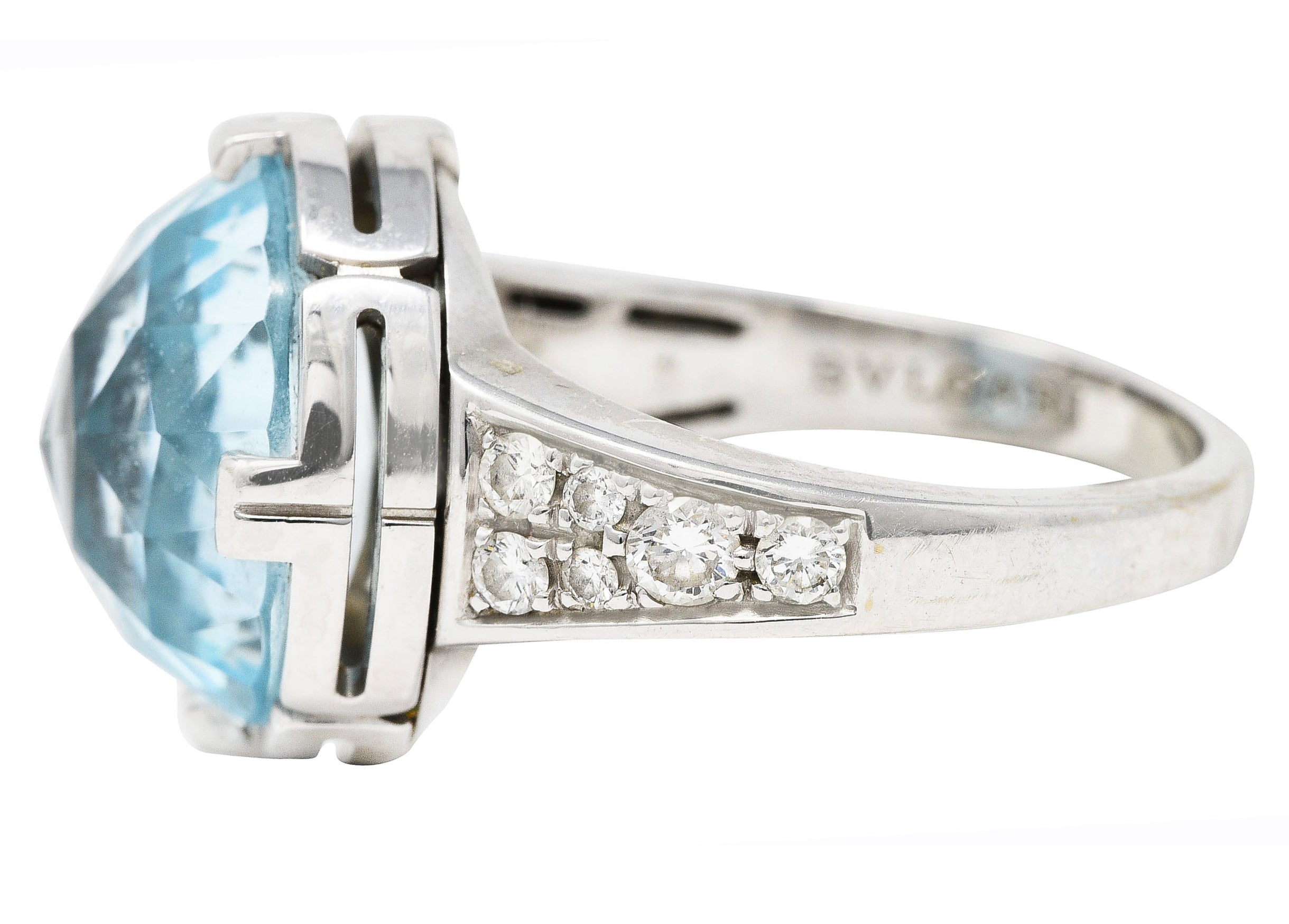 Bulgari Contemporary Italian Diamond Blue Topaz 18 Karat White Gold Parentesi Cocktail Ring Wilson's Estate Jewelry