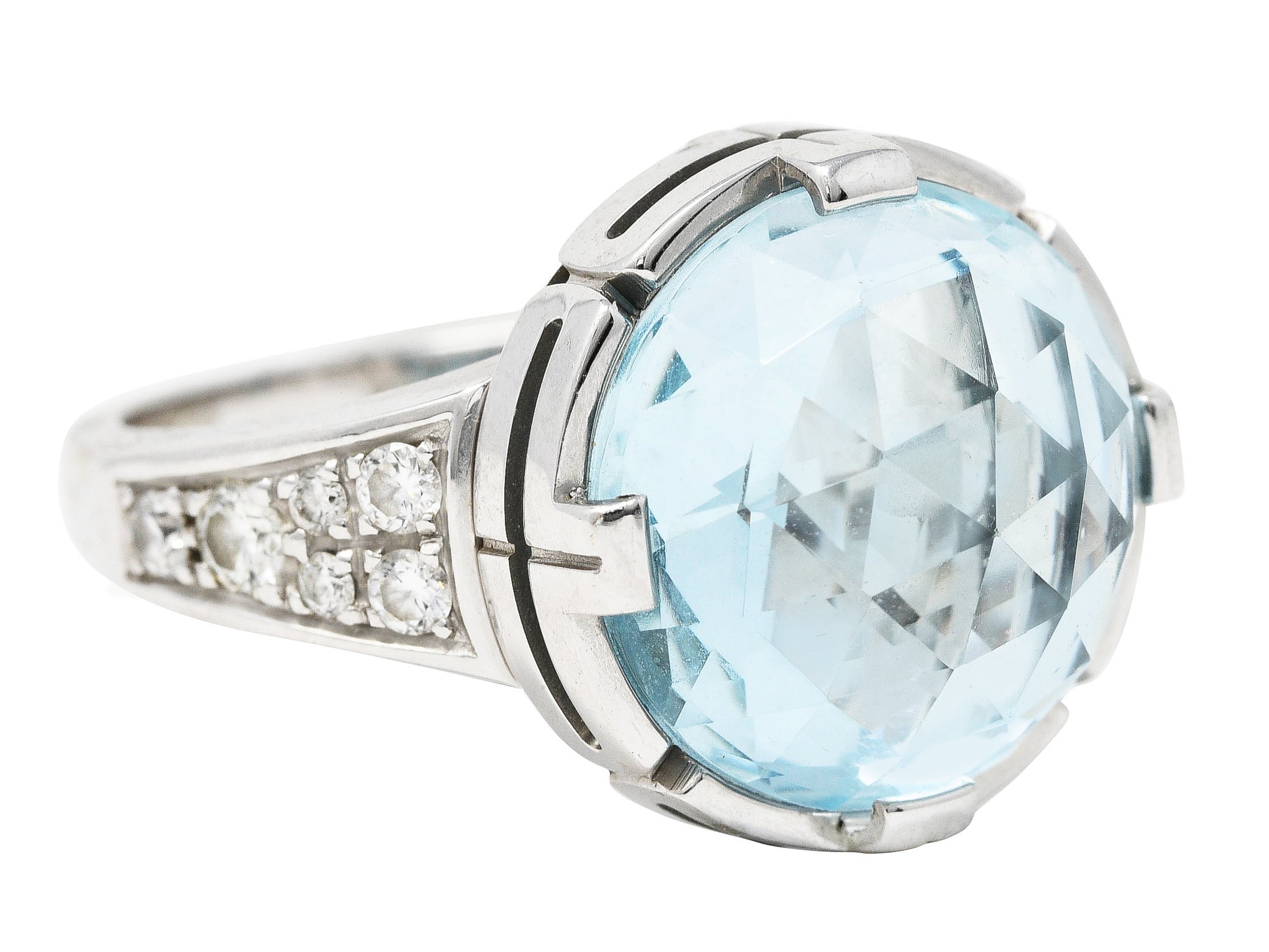 Bulgari Contemporary Italian Diamond Blue Topaz 18 Karat White Gold Parentesi Cocktail Ring Wilson's Estate Jewelry