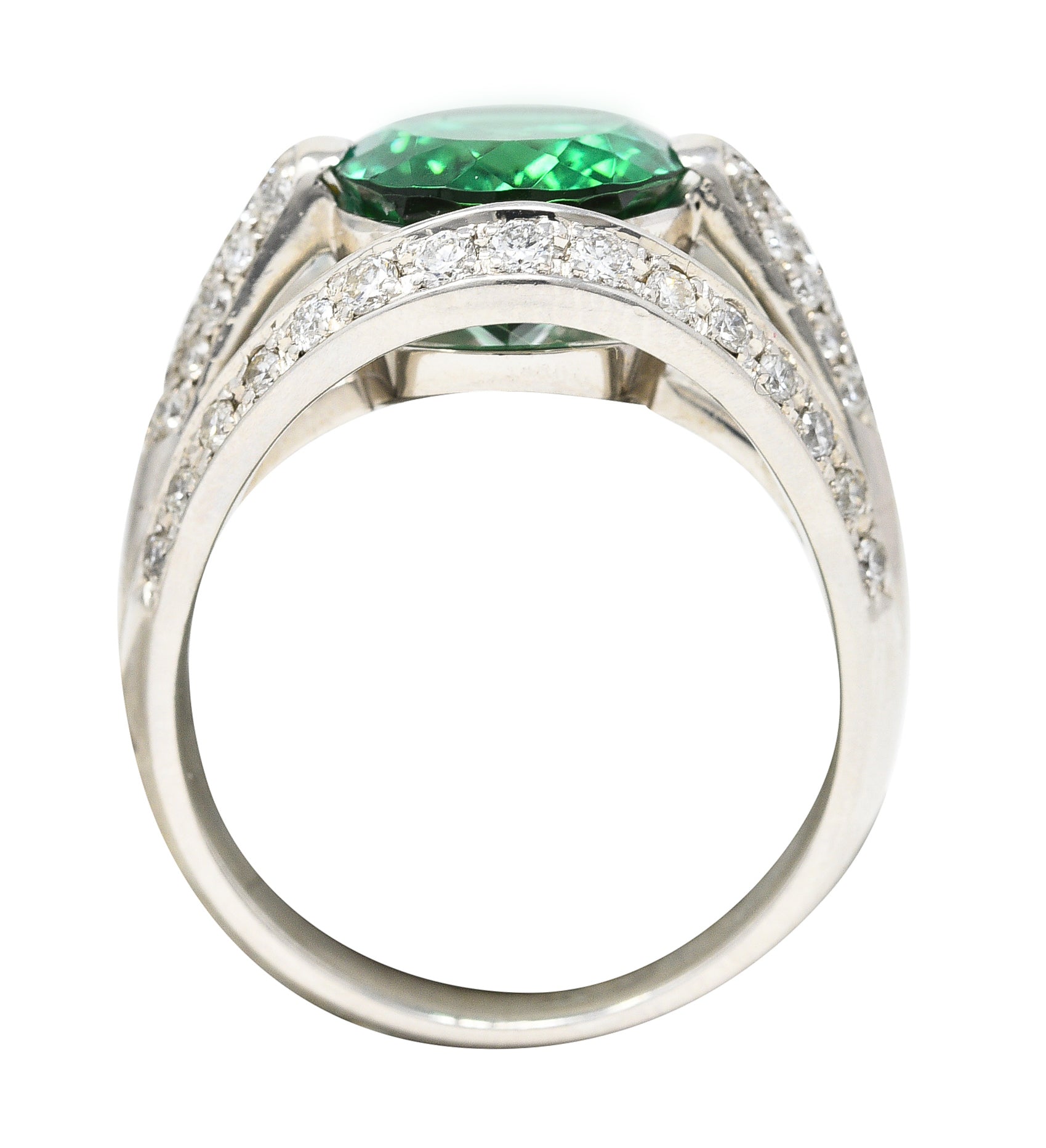 Contemporary 6.62 CTW Green Tourmaline Diamond Platinum Gemstone Band Ring Wilson's Estate Jewelry