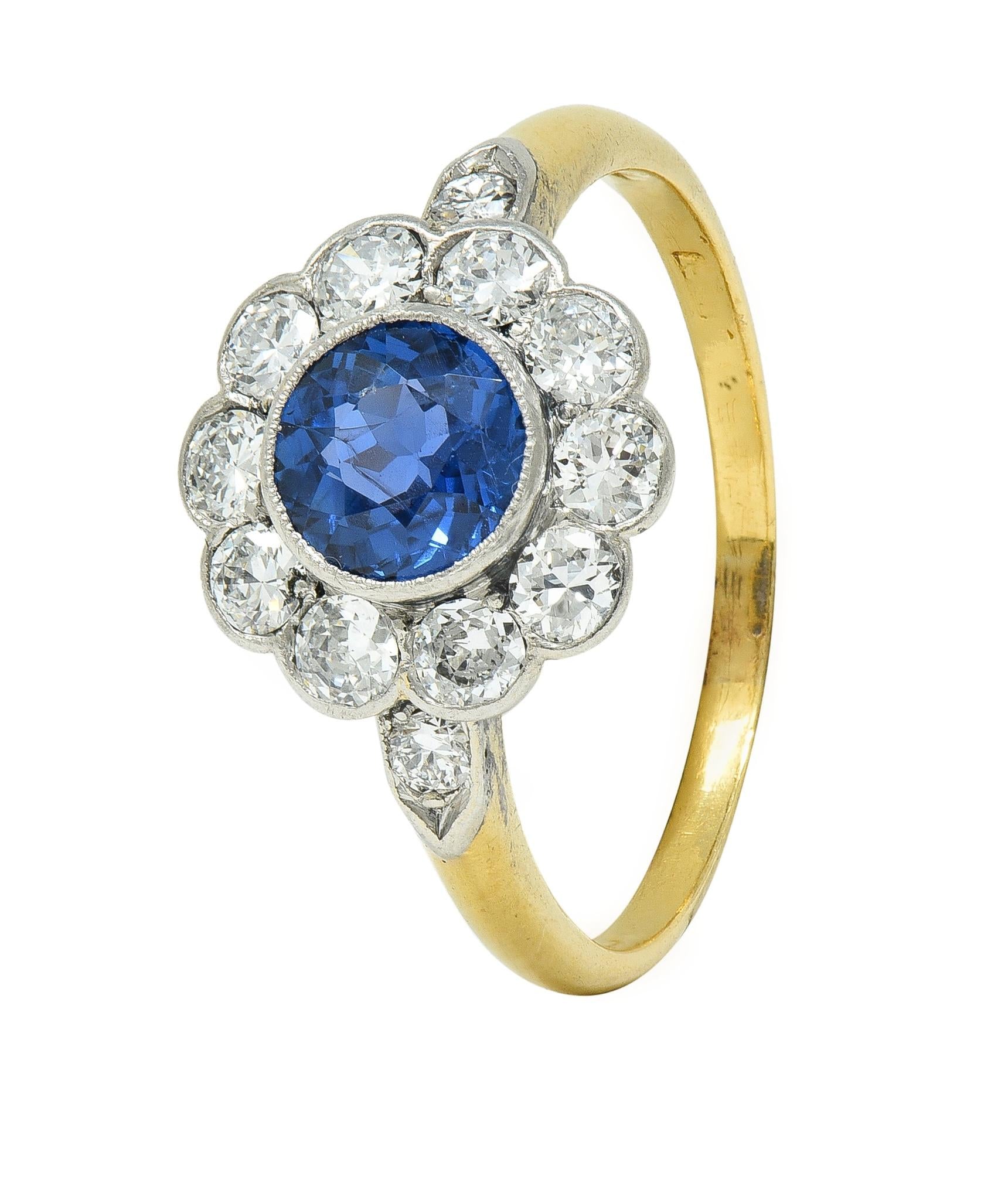 Art Deco 1.86 CTW No Heat Burma Sapphire Diamond Platinum 14 Karat Gold Ring