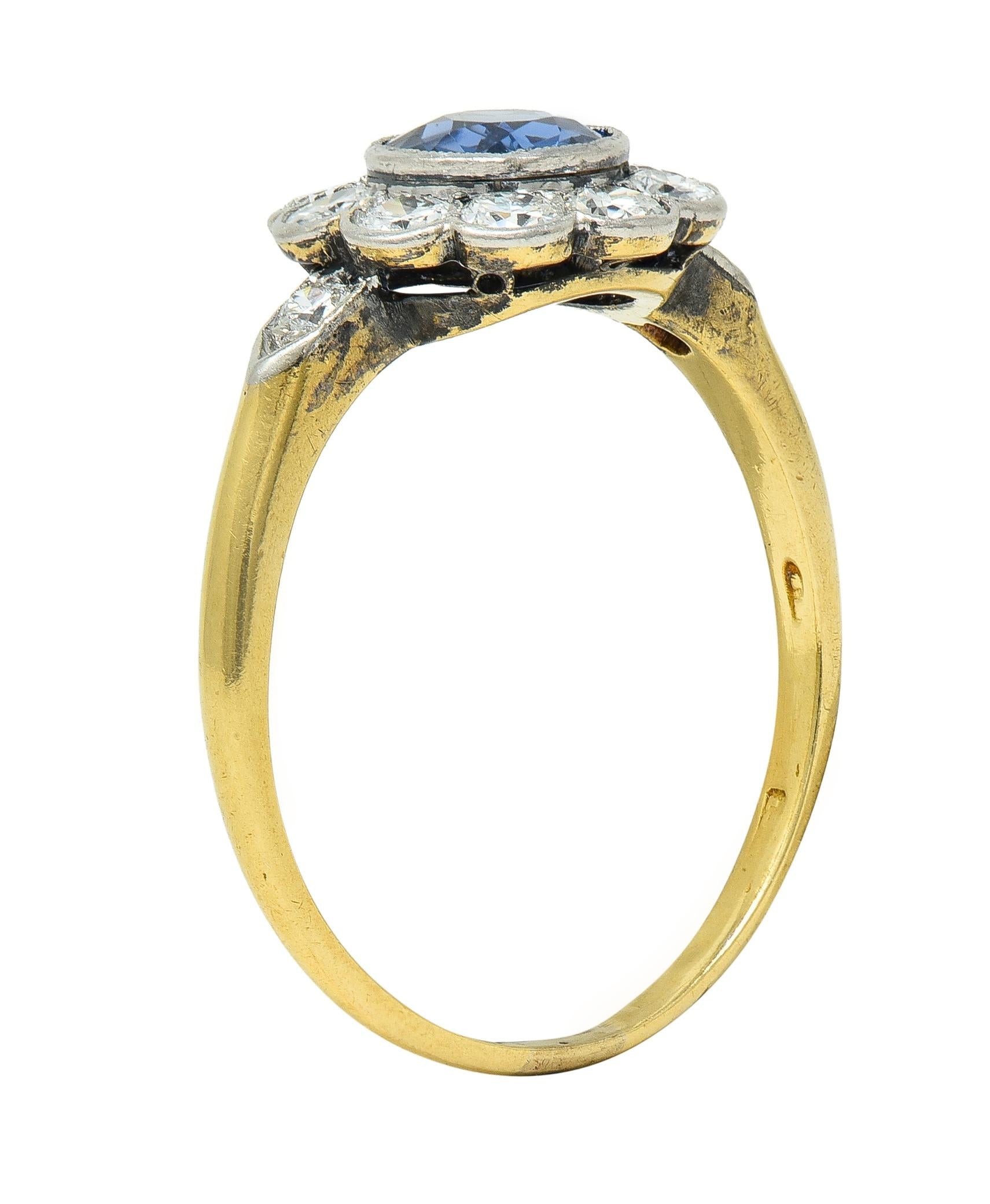 Art Deco 1.86 CTW No Heat Burma Sapphire Diamond Platinum 14 Karat Gold Ring