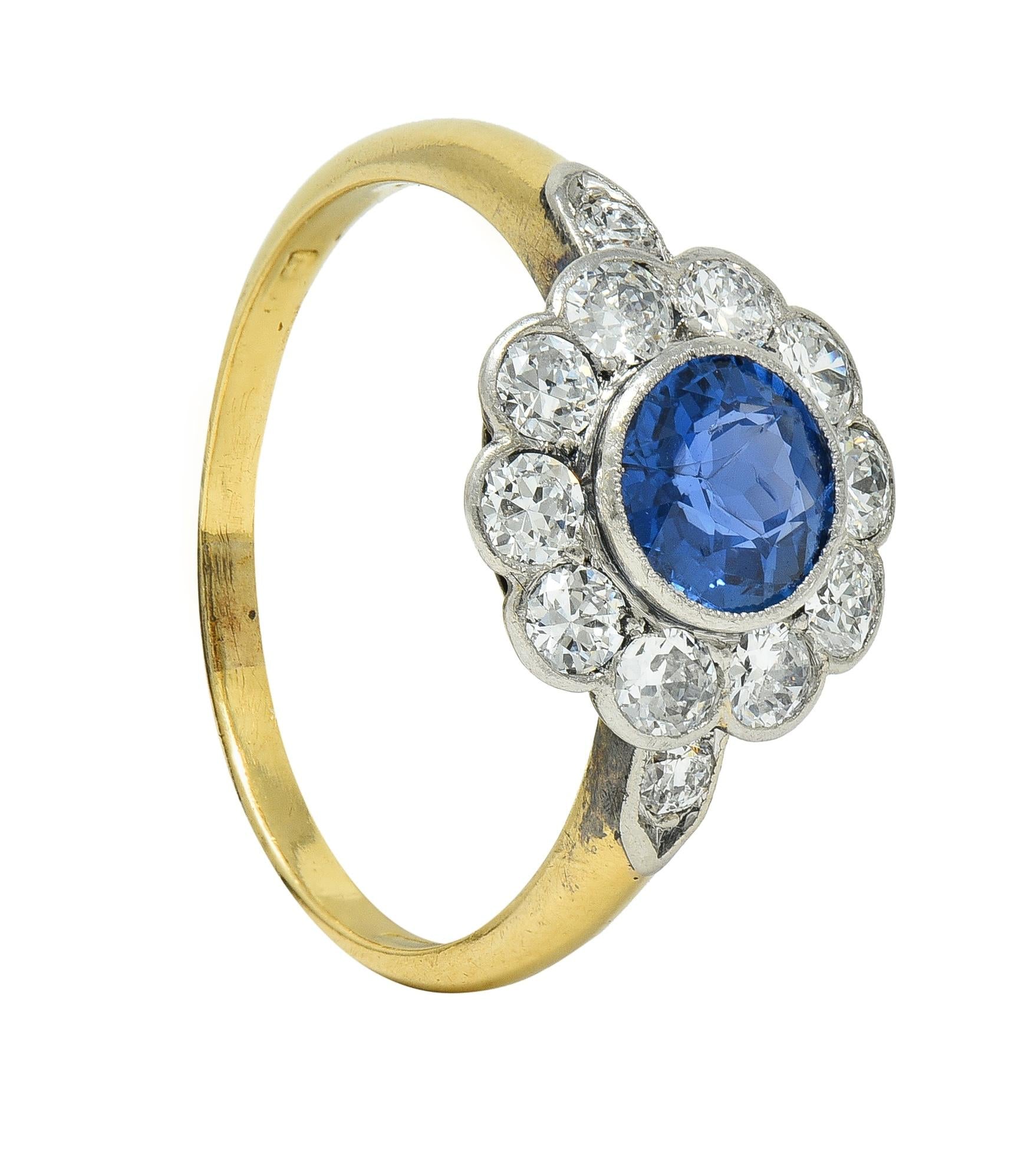 Art Deco 1.86 CTW No Heat Burma Sapphire Diamond Platinum 14 Karat Gold Ring